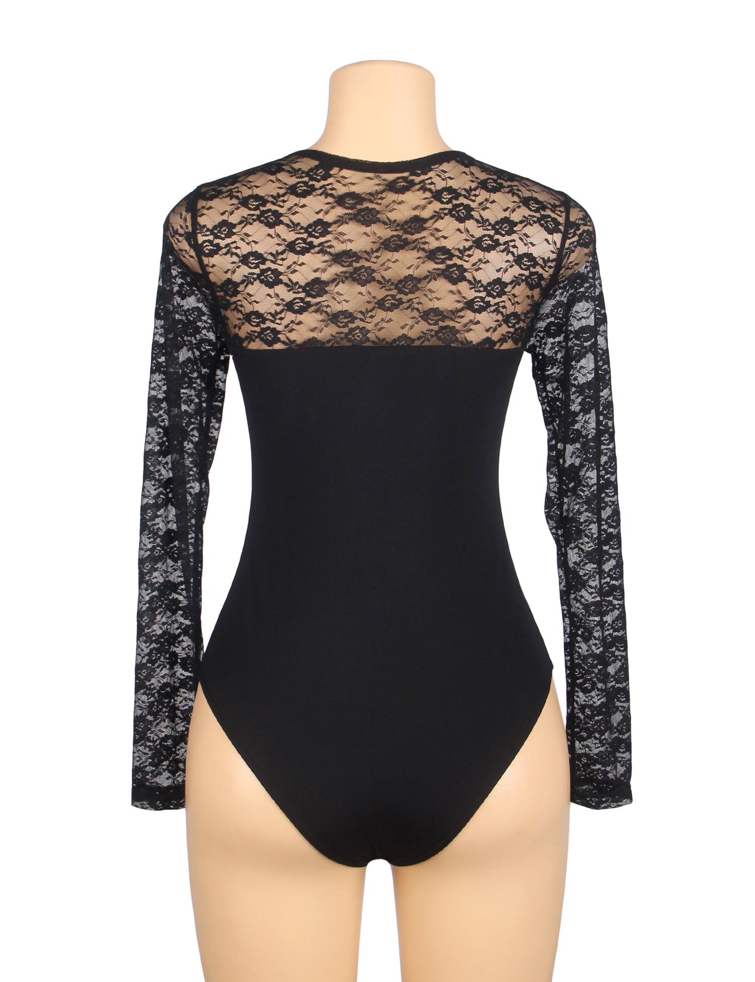 Black Sexy Swim Cloth Lace Long Sleeves Open Crotch Bodysuit