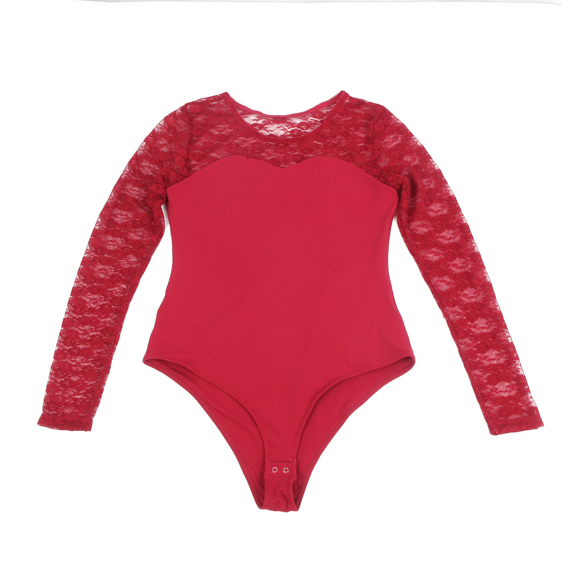 Burgundy Sexy Swim Cloth Lace Long Sleeves Open Crotch Bodysuit
