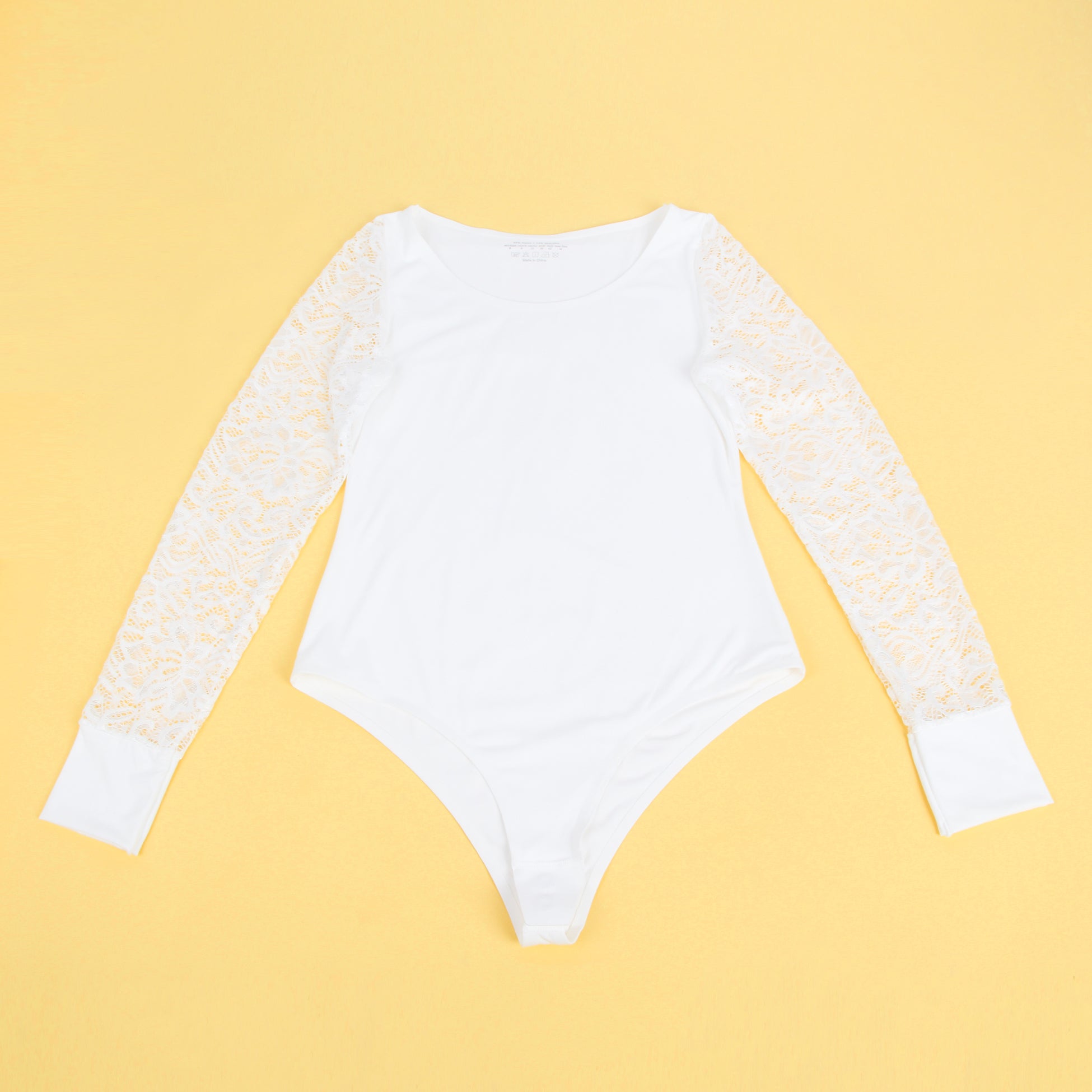 White Sexy Swim Cloth Lace Sleeves Round Neck Open Crotch Bodysuit