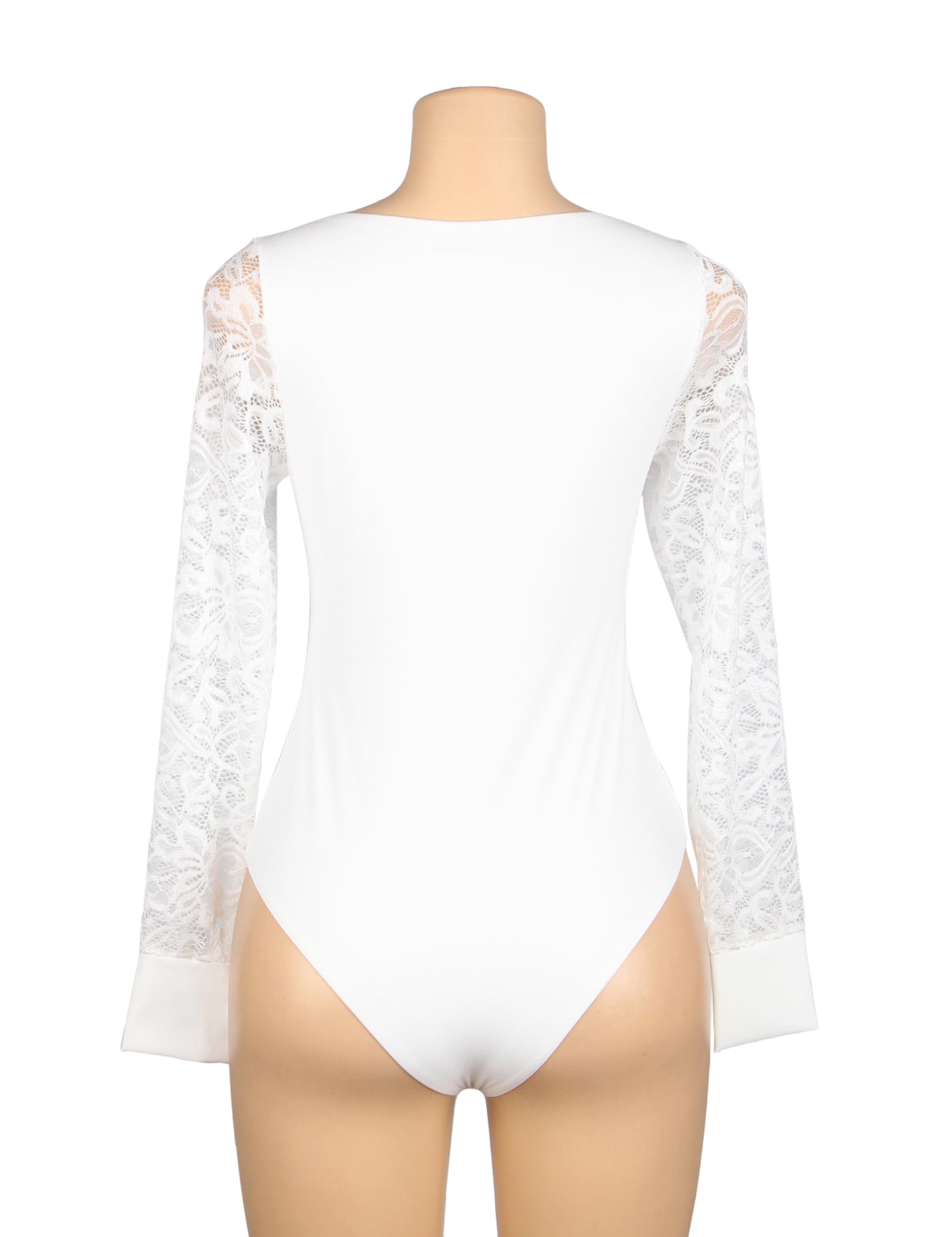 White Sexy Swim Cloth Lace Sleeves Round Neck Open Crotch Bodysuit