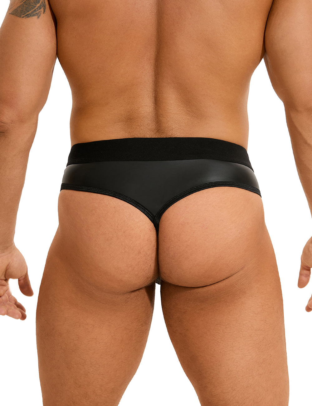Black Sexy PU Leather Hollow Out Men Underwear
