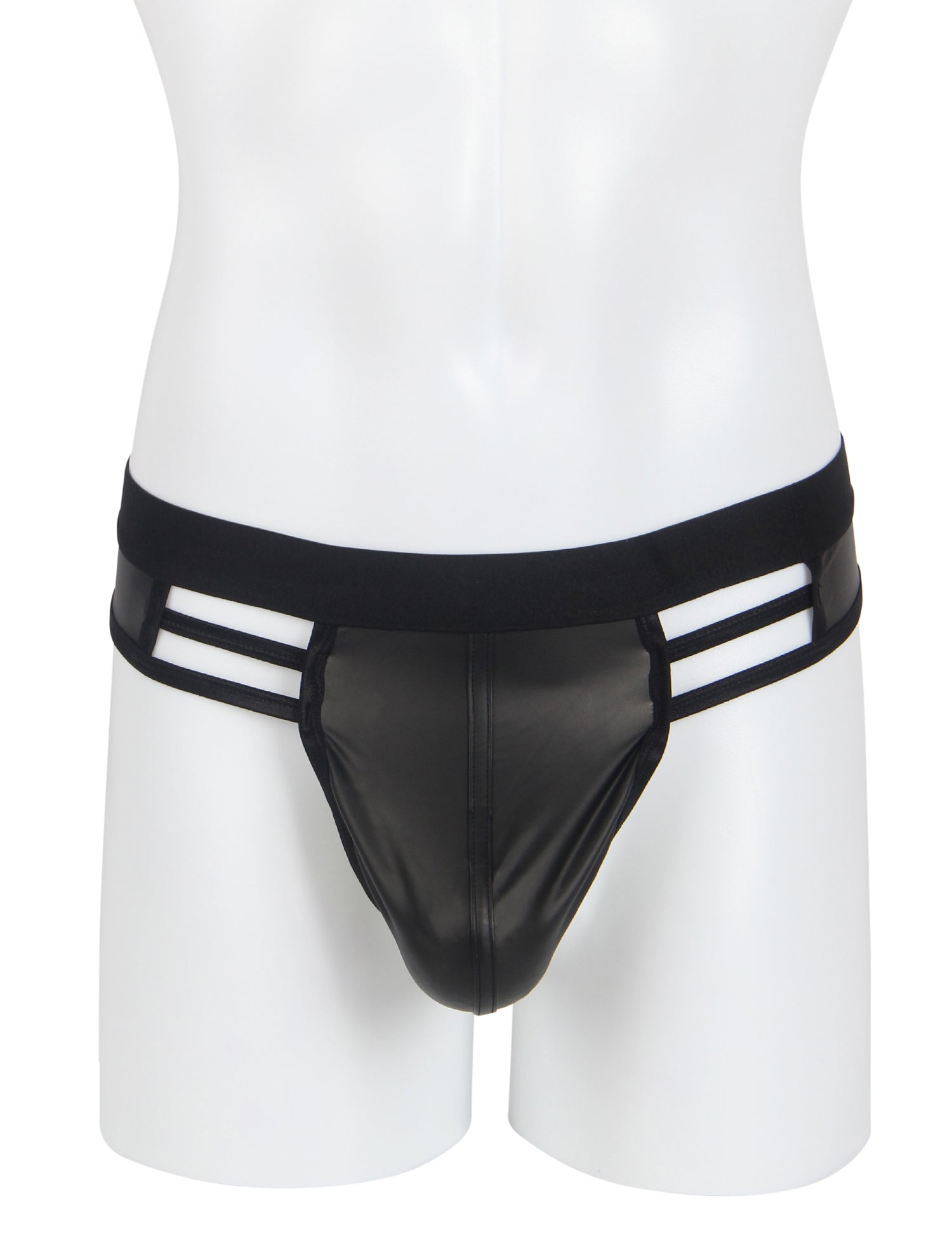 Black Sexy PU Leather Hollow Out Men Underwear