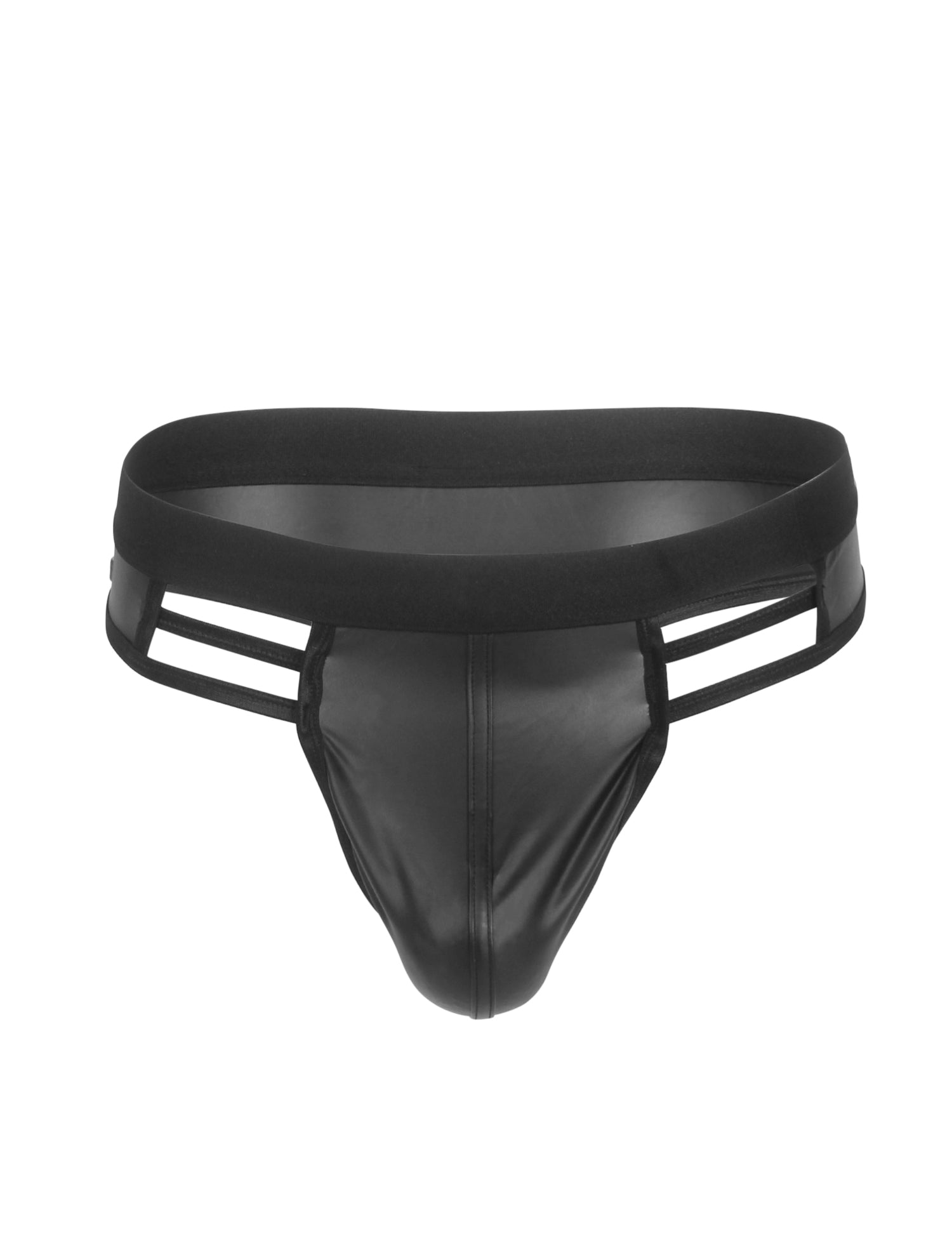 Black Sexy PU Leather Hollow Out Men Underwear