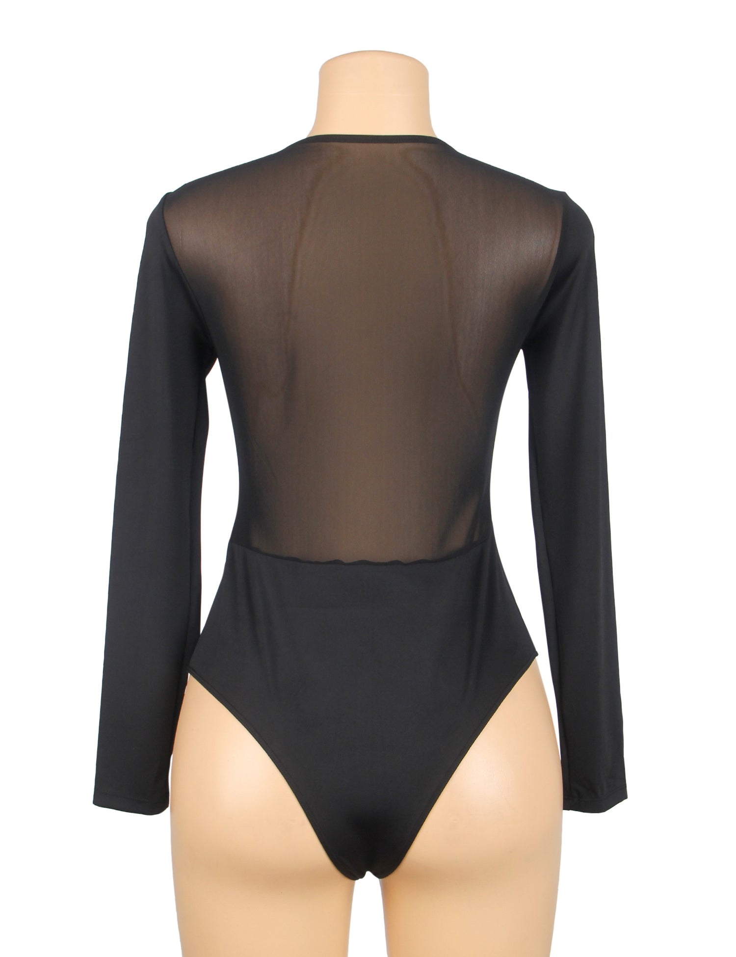Black Sexy Swim Cloth And Mesh Long Sleeves Open Crotch Bodysuit