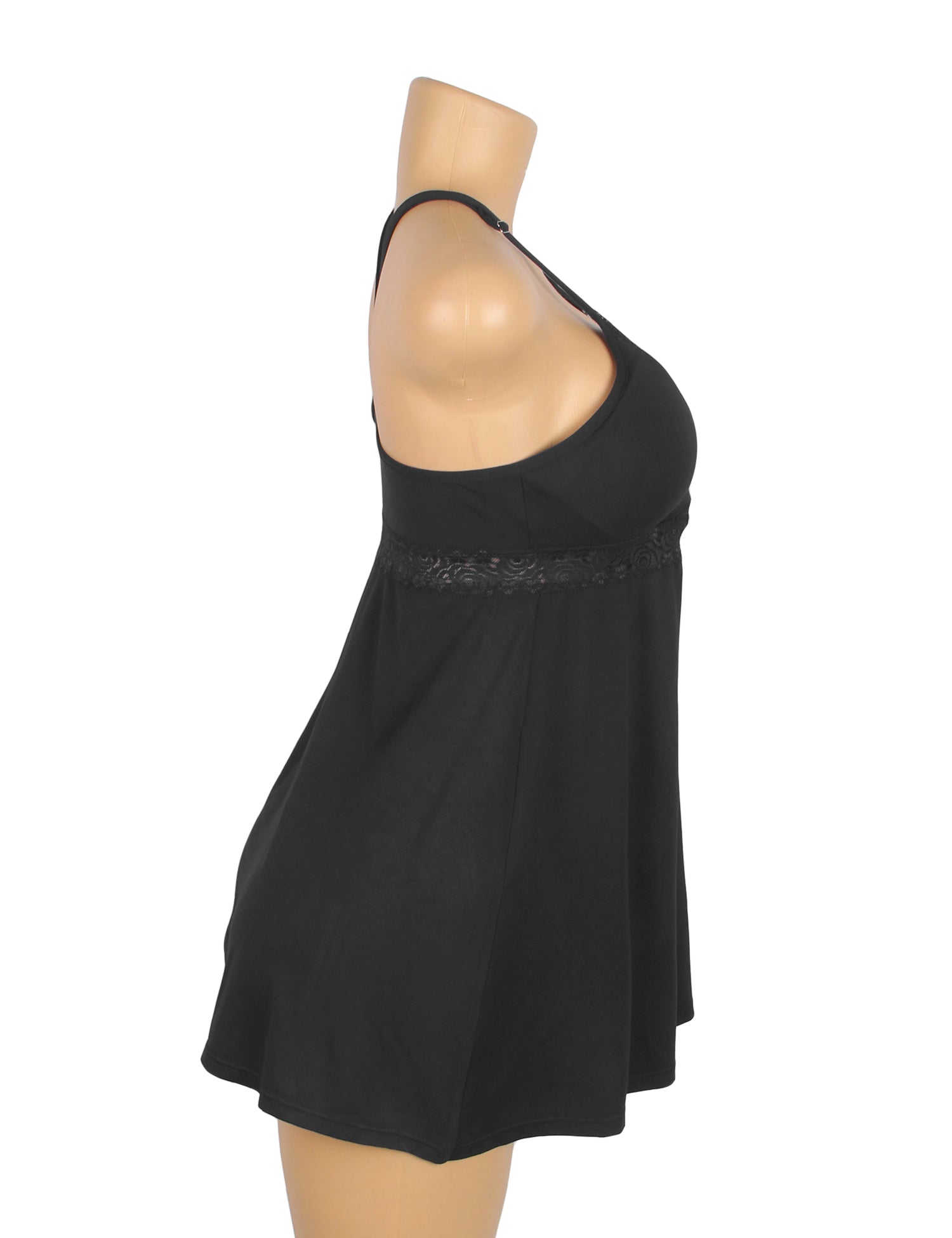 Black Sexy Modal Lace Deep V Neck Suspender Nightdress
