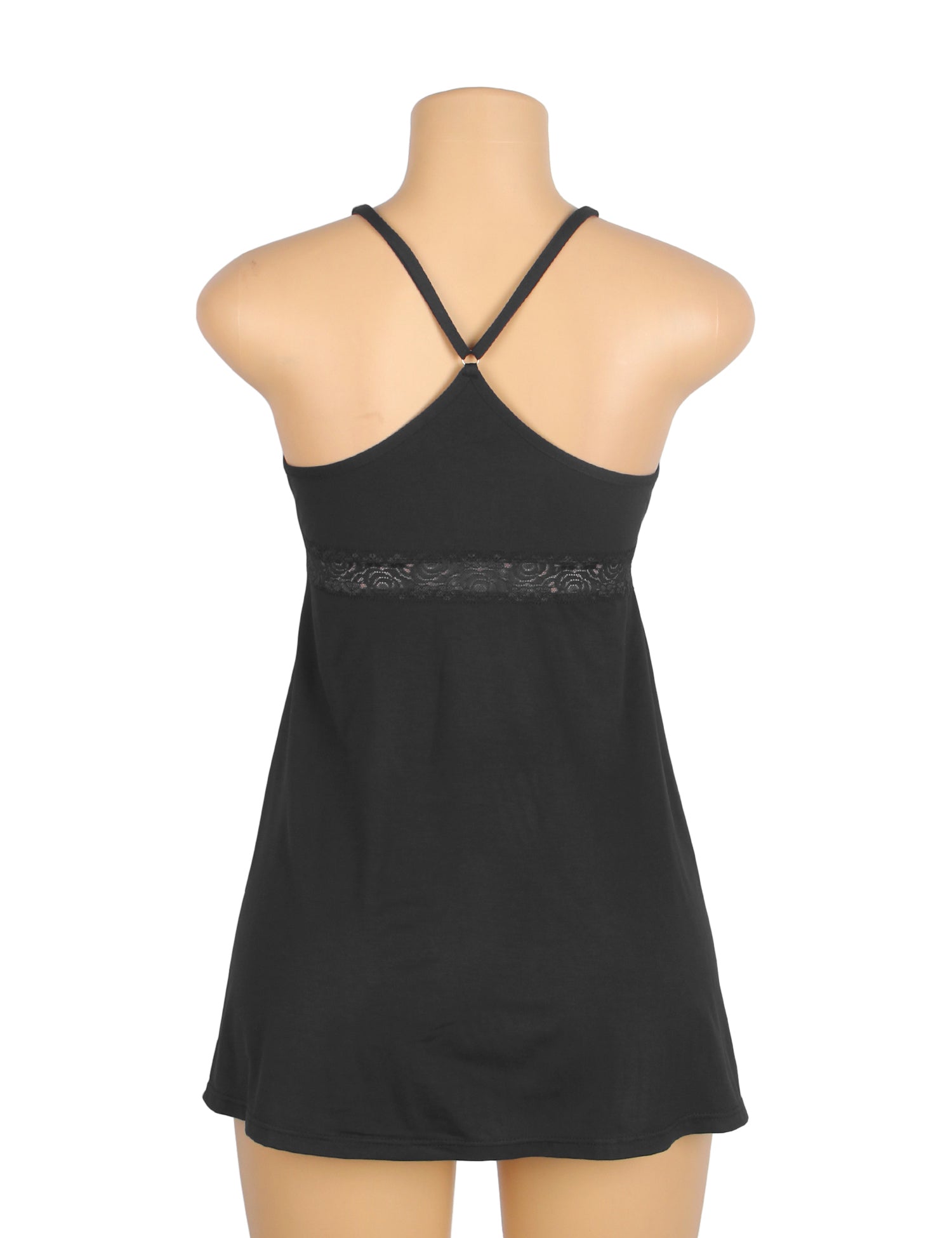 Black Sexy Modal Lace Deep V Neck Suspender Nightdress