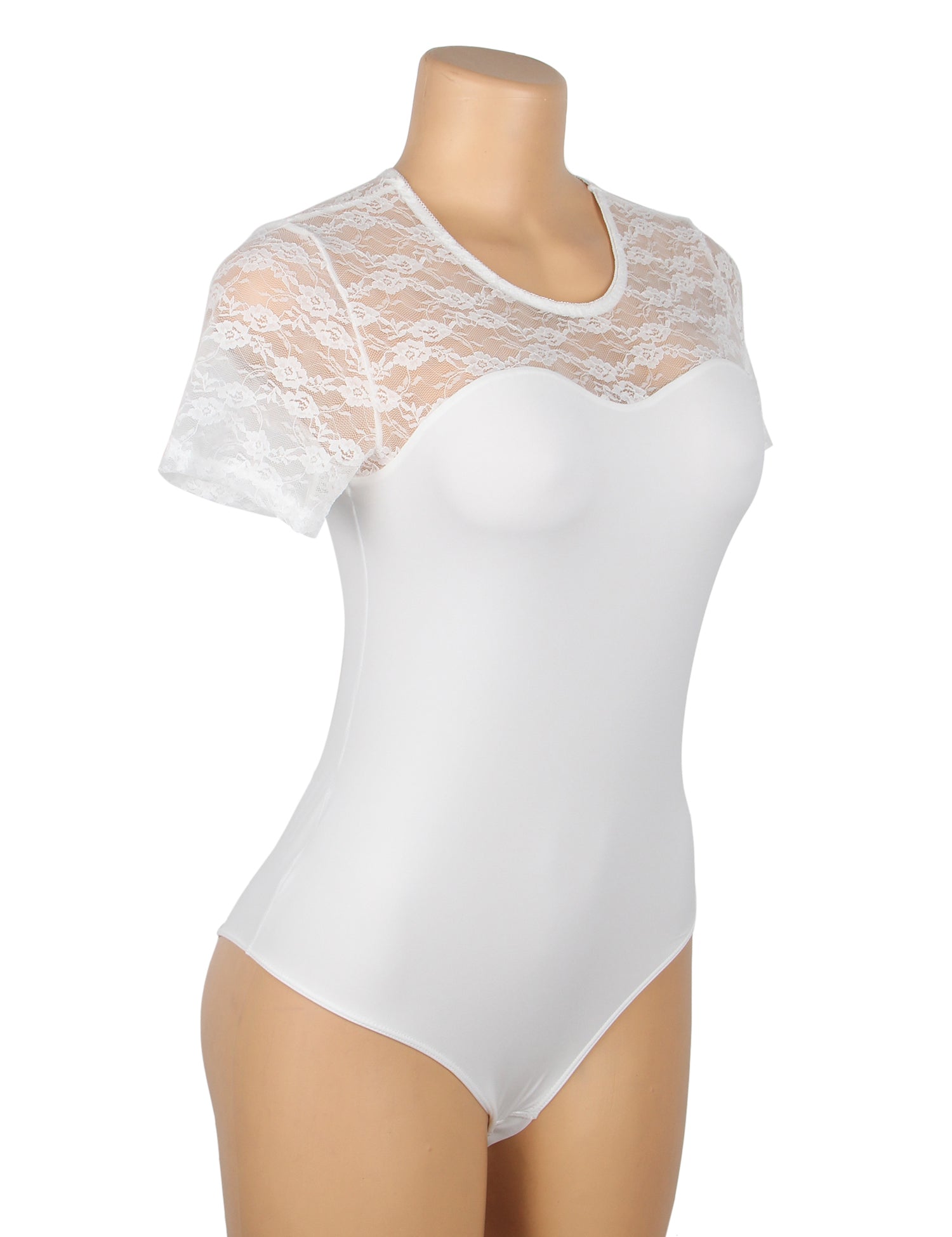 White Sexy Swim Cloth Lace Short Sleeves Open Crotch Bodysuit