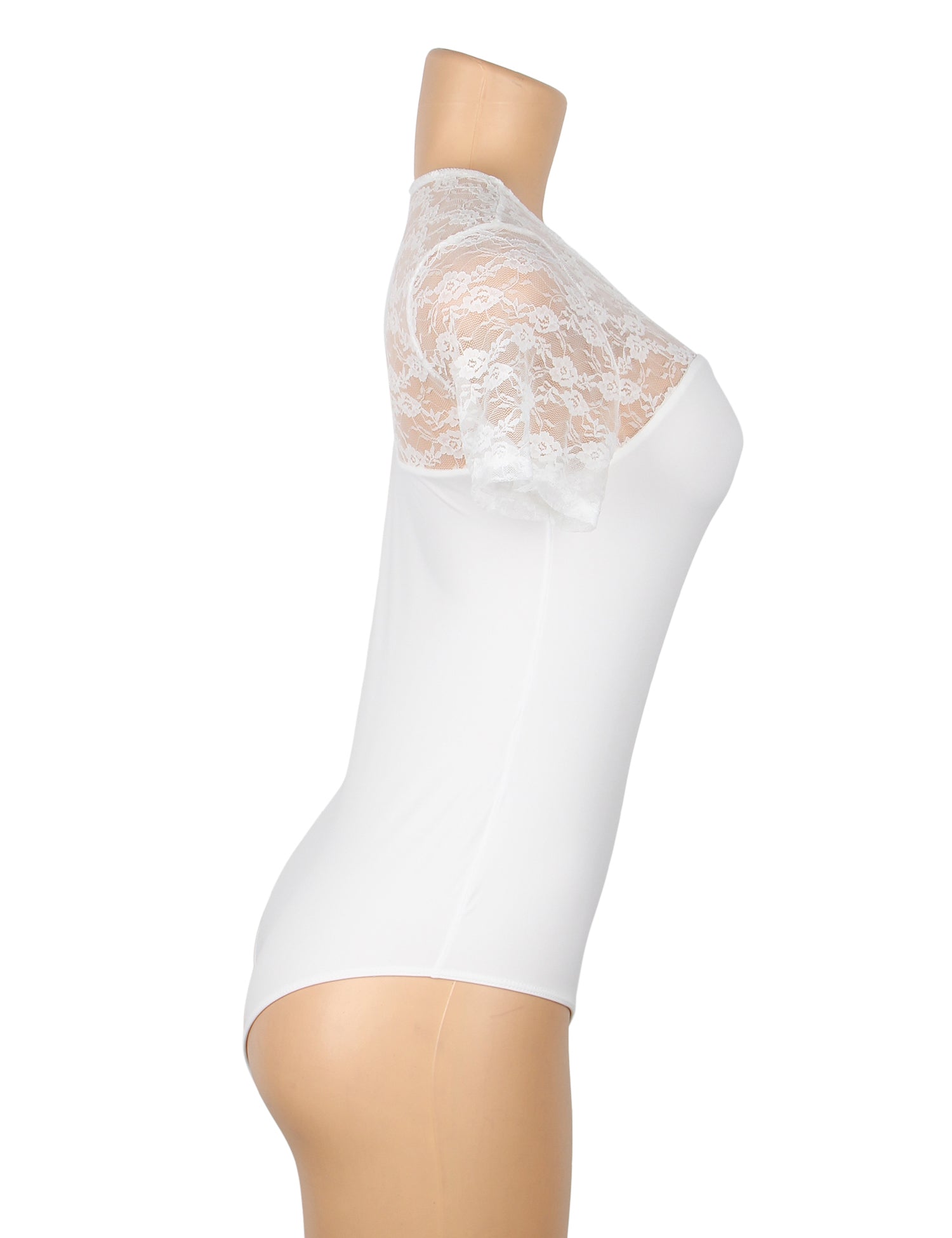 White Sexy Swim Cloth Lace Short Sleeves Open Crotch Bodysuit