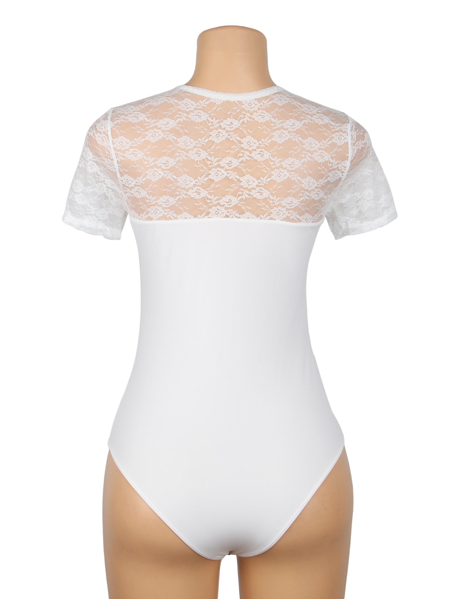 White Sexy Swim Cloth Lace Short Sleeves Open Crotch Bodysuit