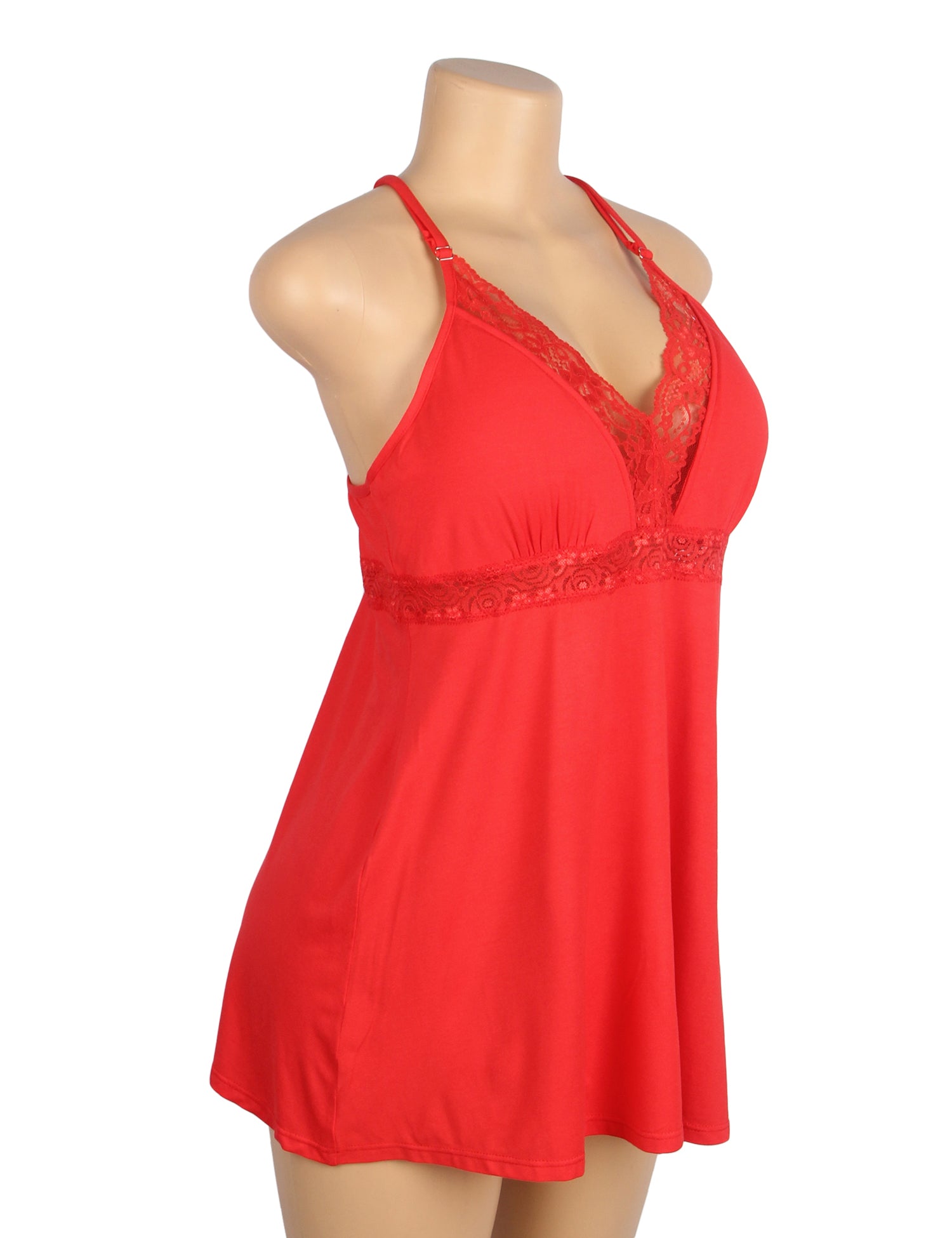 Red Sexy Modal Lace Deep V Neck Suspender Nightdress