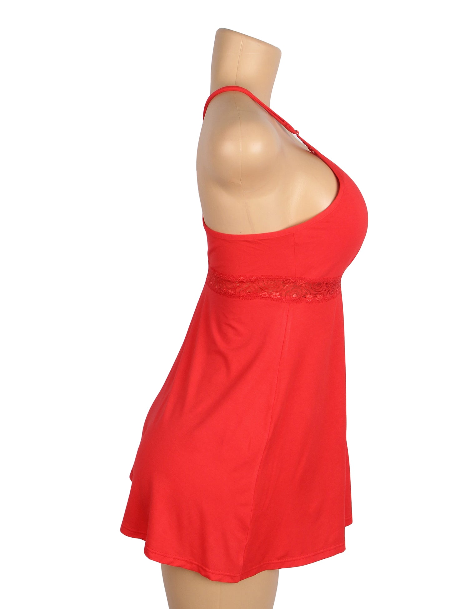 Red Sexy Modal Lace Deep V Neck Suspender Nightdress