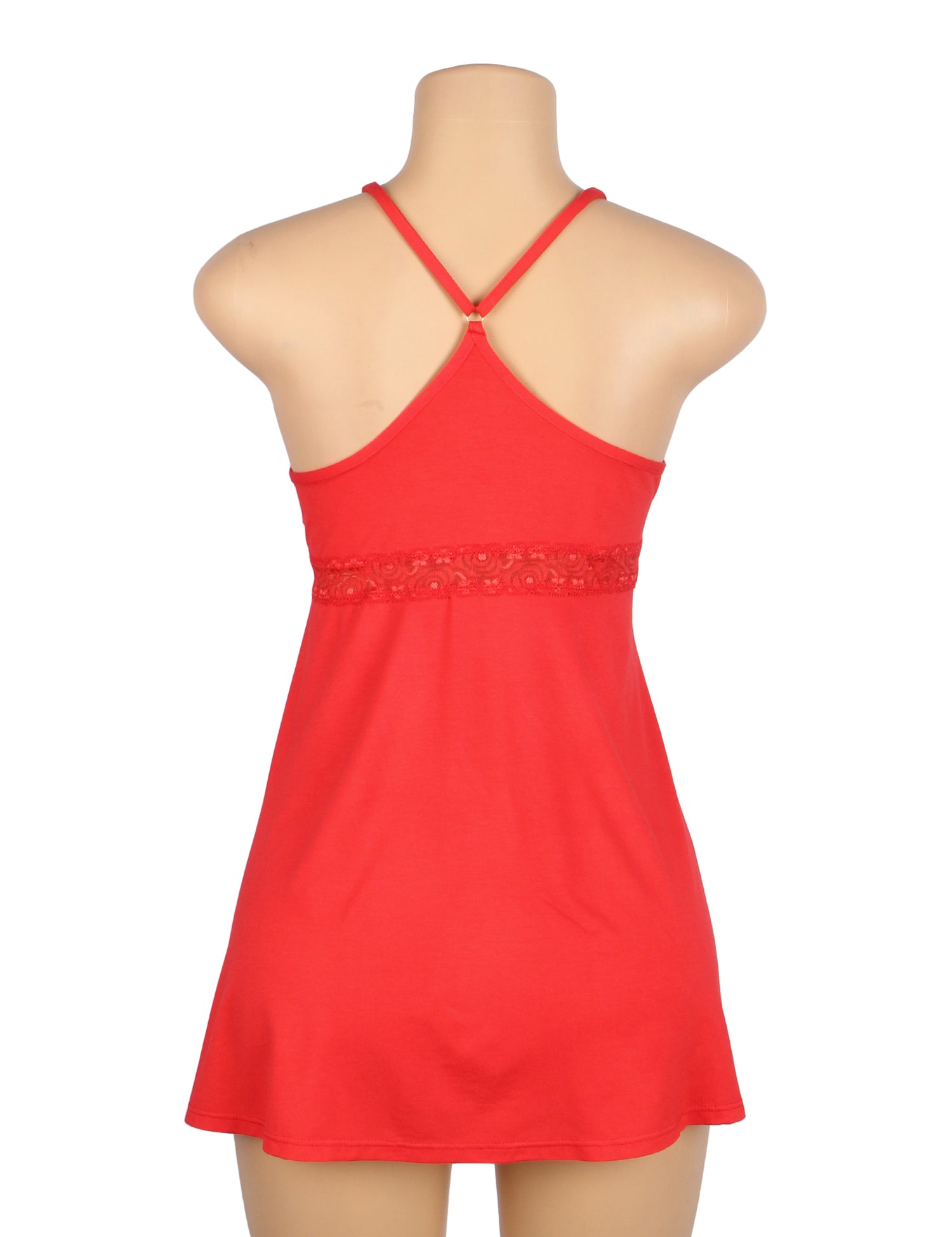 Red Sexy Modal Lace Deep V Neck Suspender Nightdress
