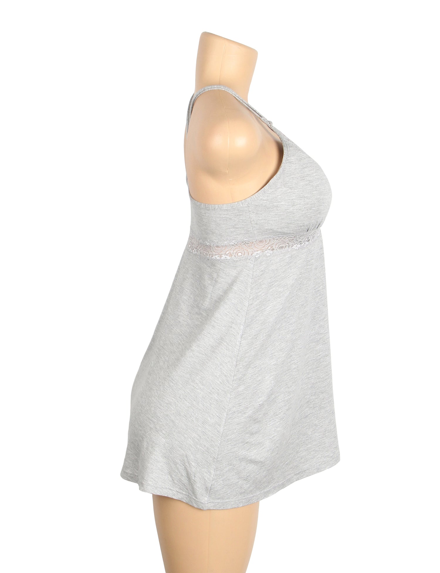 Gray Sexy Modal Lace Deep V Neck Suspender Nightdress
