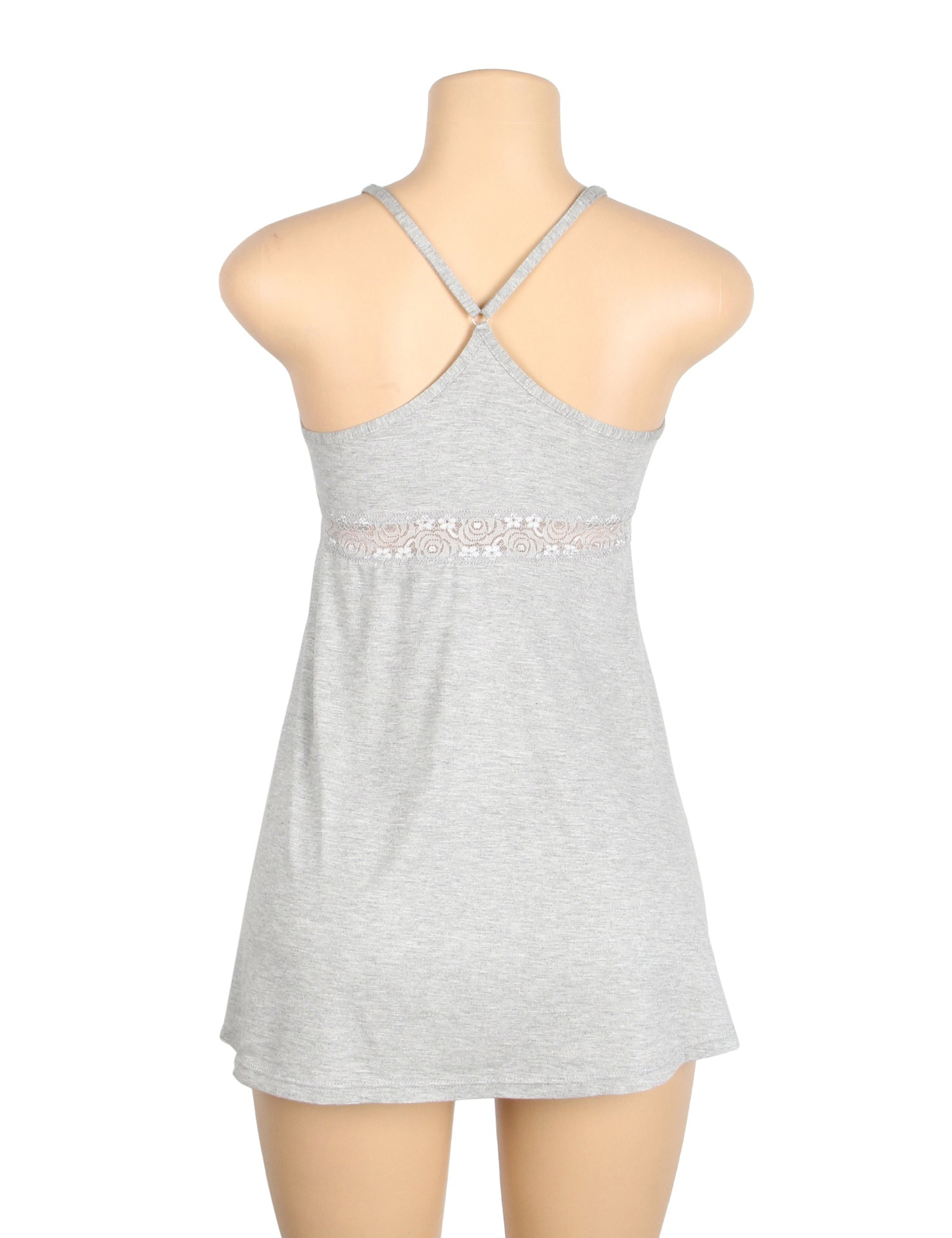 Gray Sexy Modal Lace Deep V Neck Suspender Nightdress