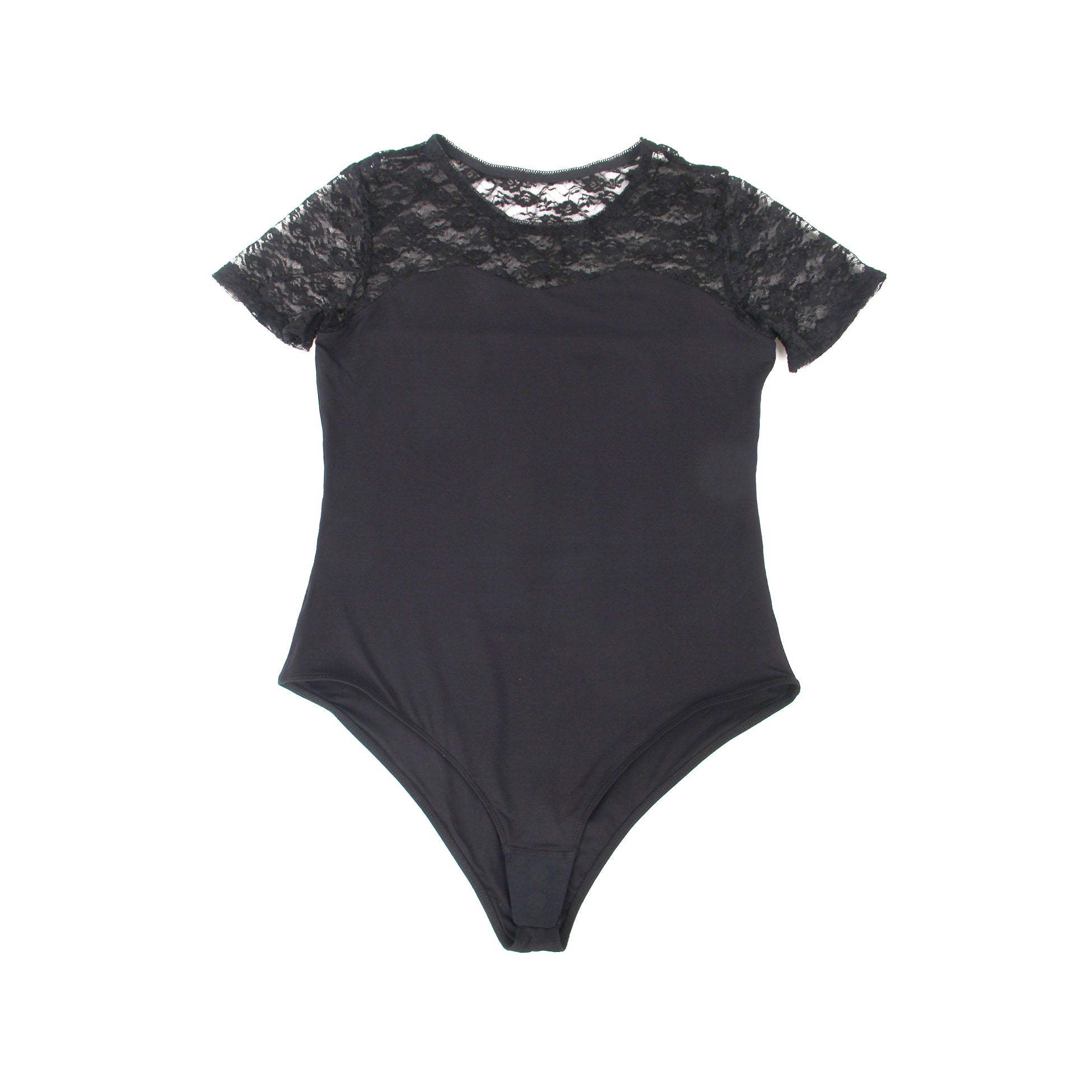 Black Sexy Swim Cloth Lace Short Sleeves Open Crotch Bodysuit