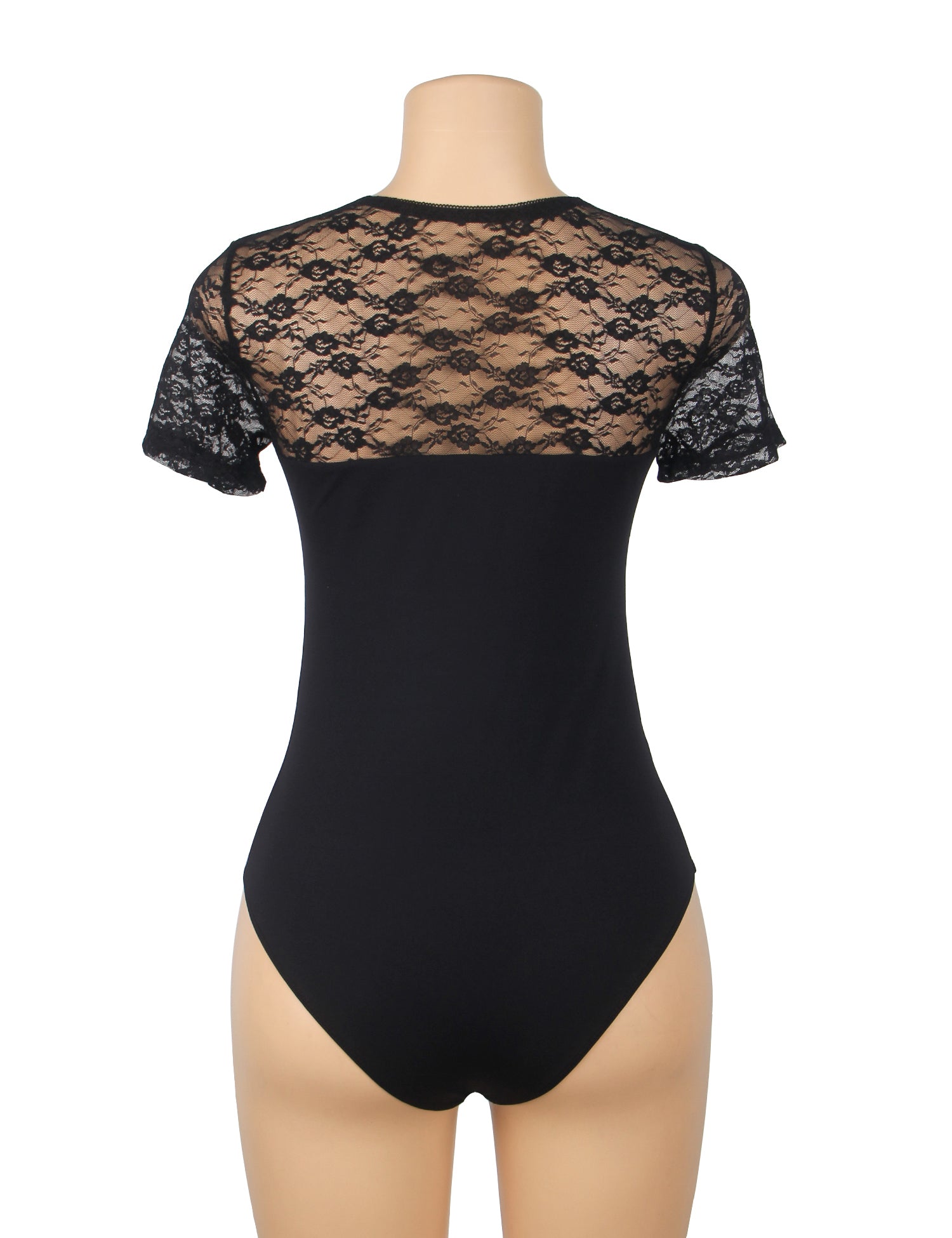 Black Sexy Swim Cloth Lace Short Sleeves Open Crotch Bodysuit