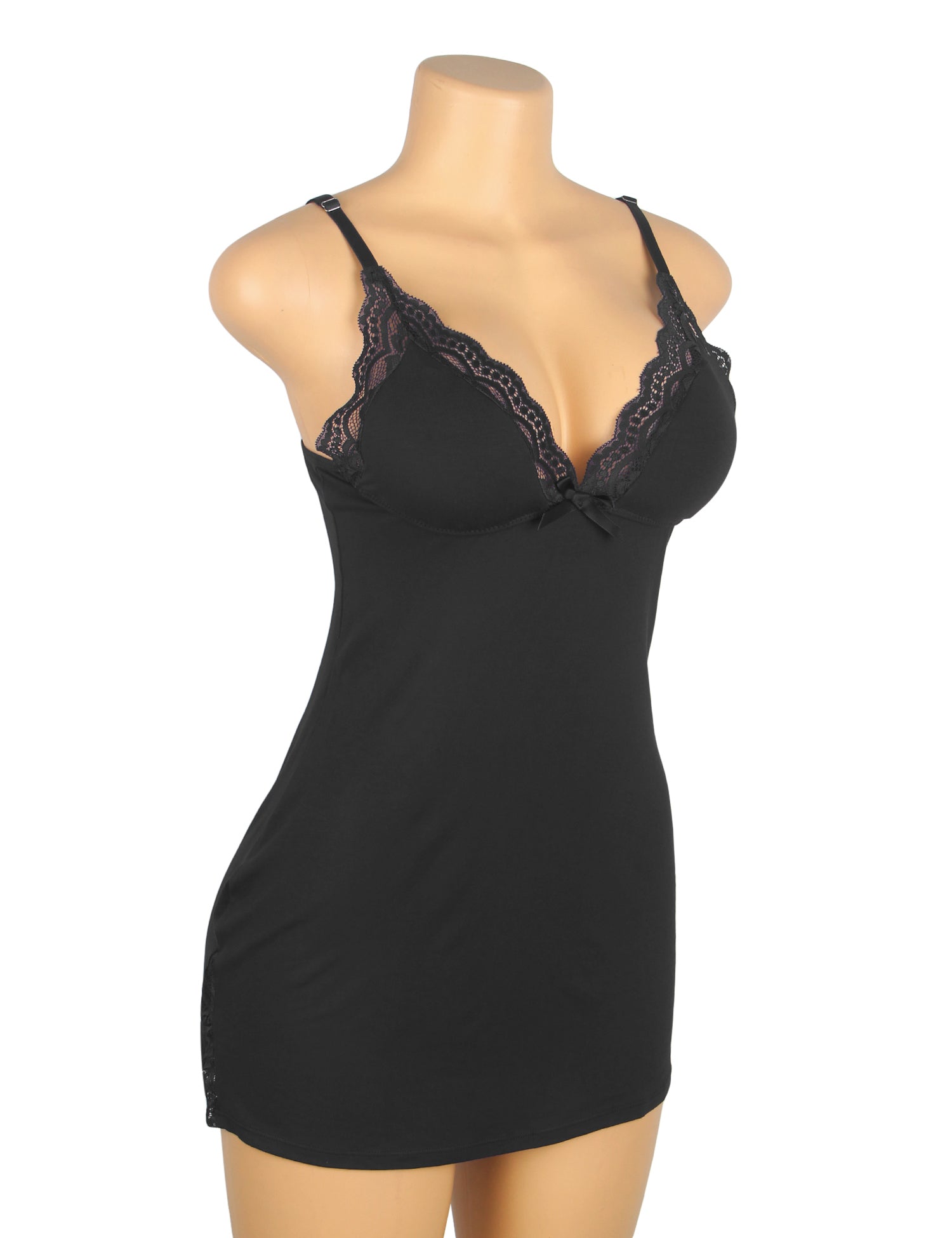 Black Sexy Modal Lace Bow Suspender Nightdress