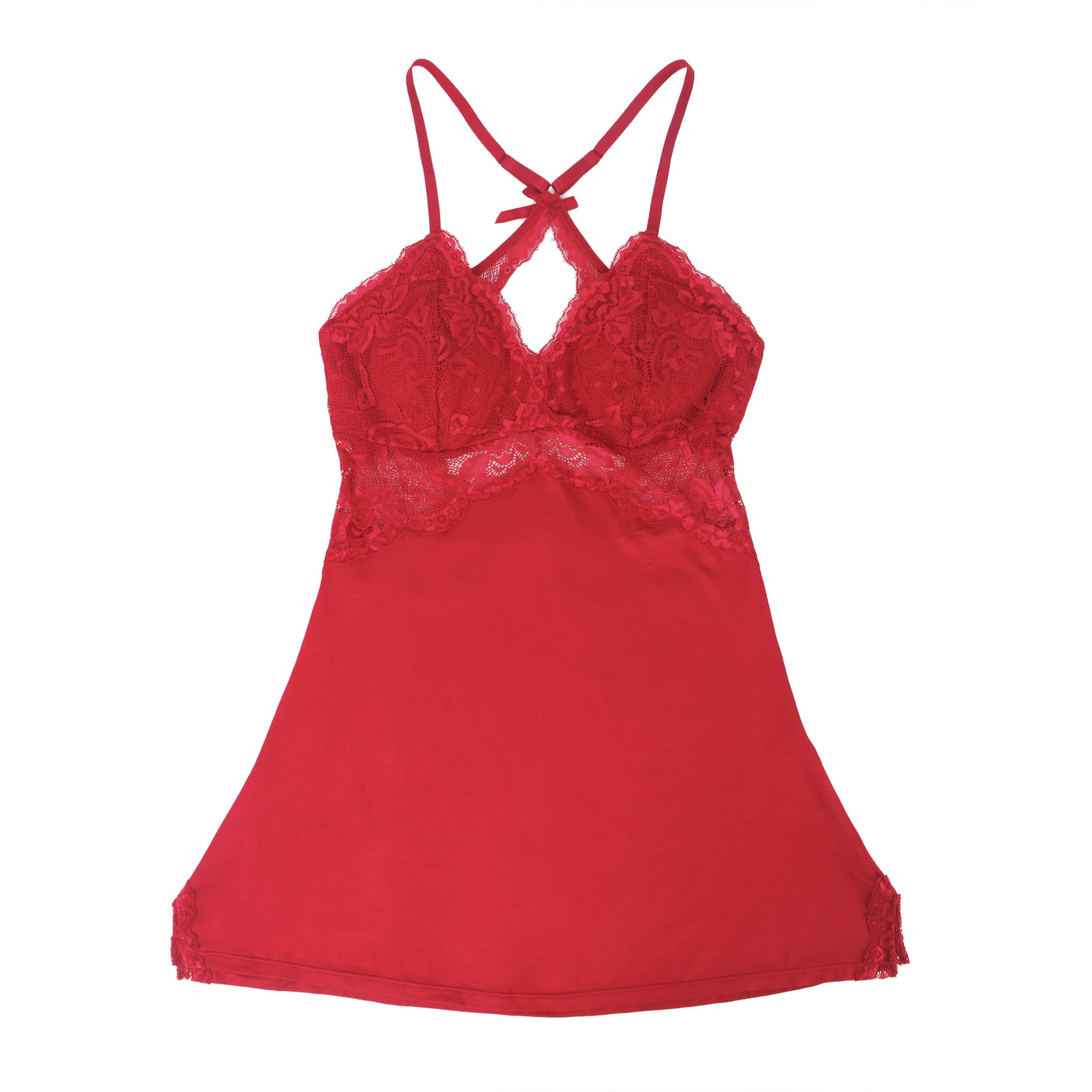 Burgundy Sexy Modal Lace Backless Nightdress