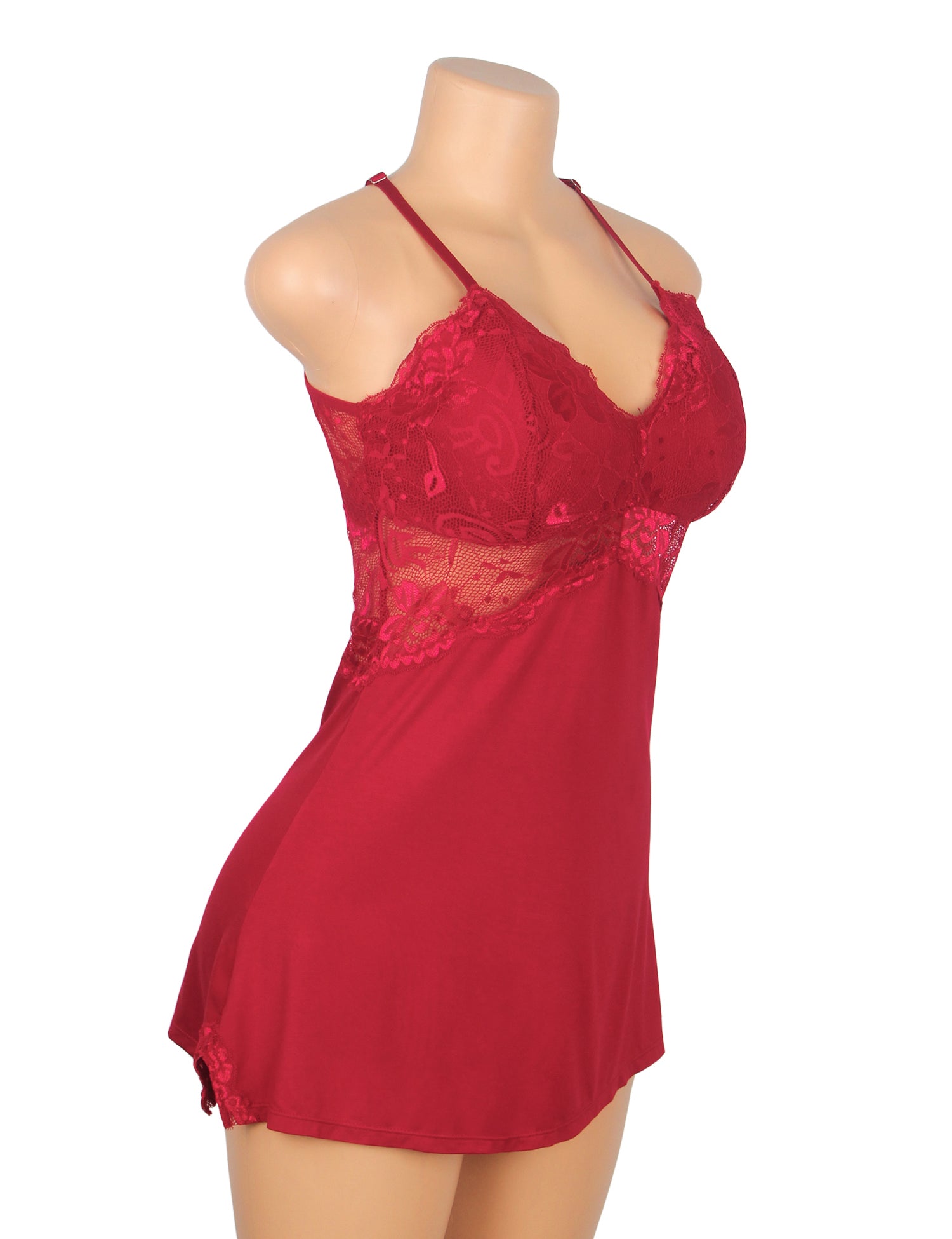 Burgundy Sexy Modal Lace Backless Nightdress