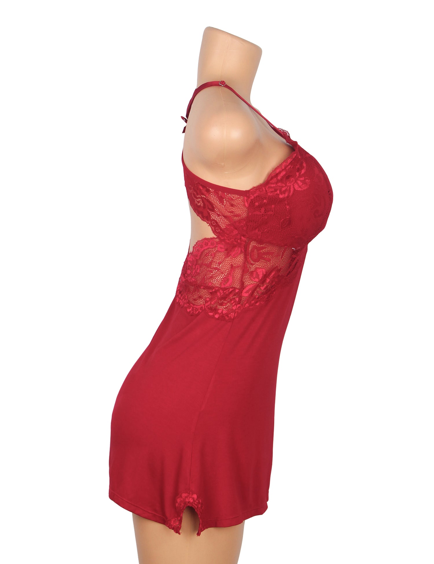 Burgundy Sexy Modal Lace Backless Nightdress