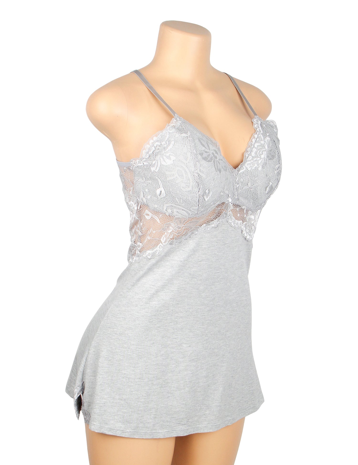 Gray Sexy Modal Lace Backless Nightdress