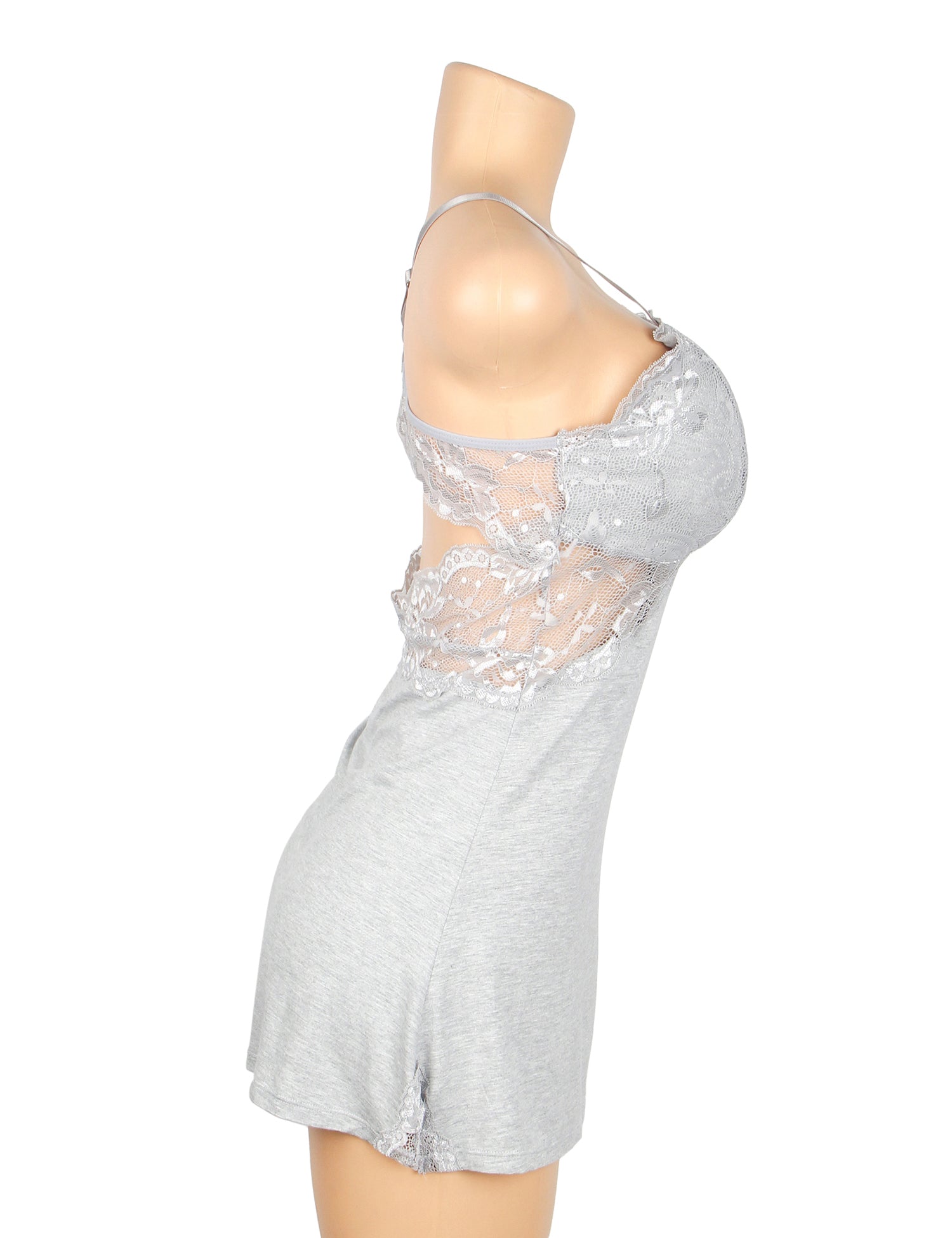 Gray Sexy Modal Lace Backless Nightdress