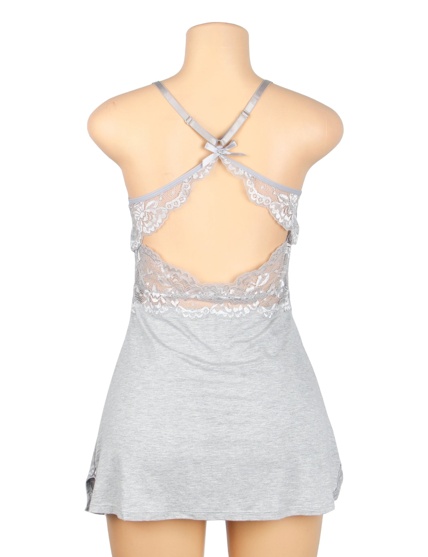 Gray Sexy Modal Lace Backless Nightdress