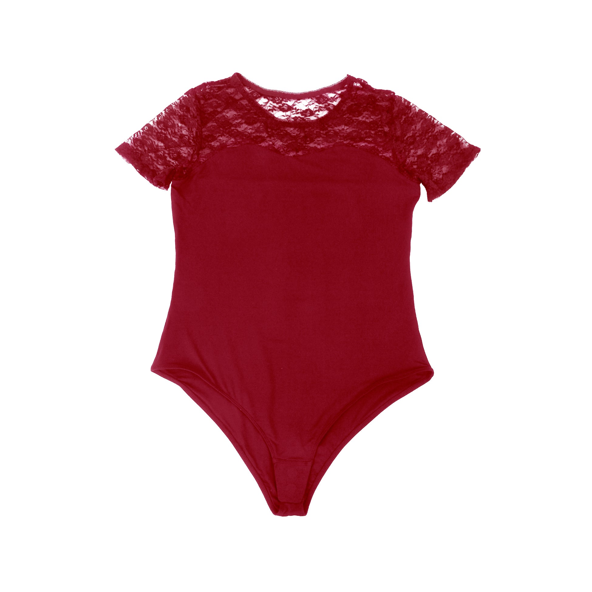 Red Sexy Swim Cloth Lace Short Sleeves Open Crotch Bodysuit