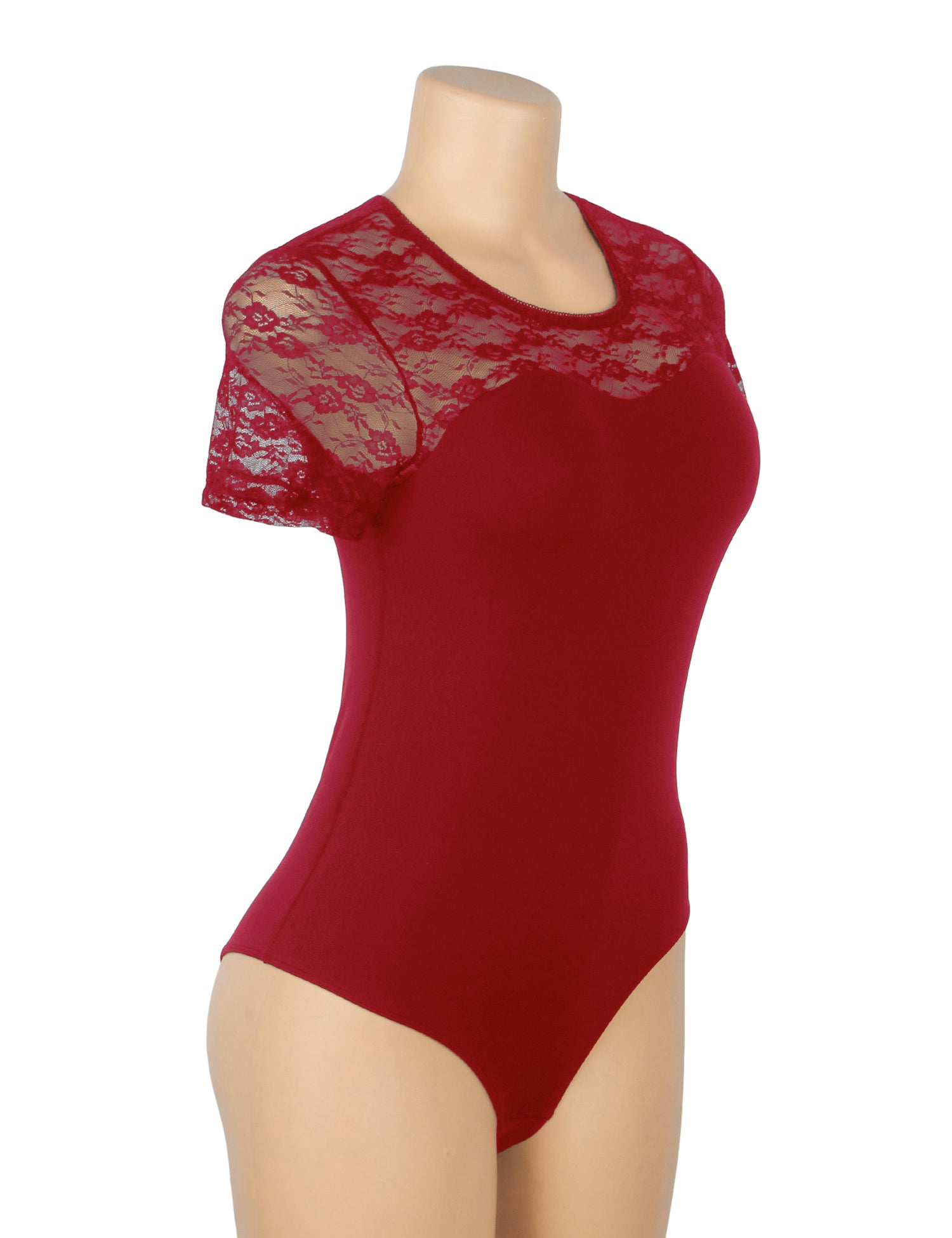 Red Sexy Swim Cloth Lace Short Sleeves Open Crotch Bodysuit