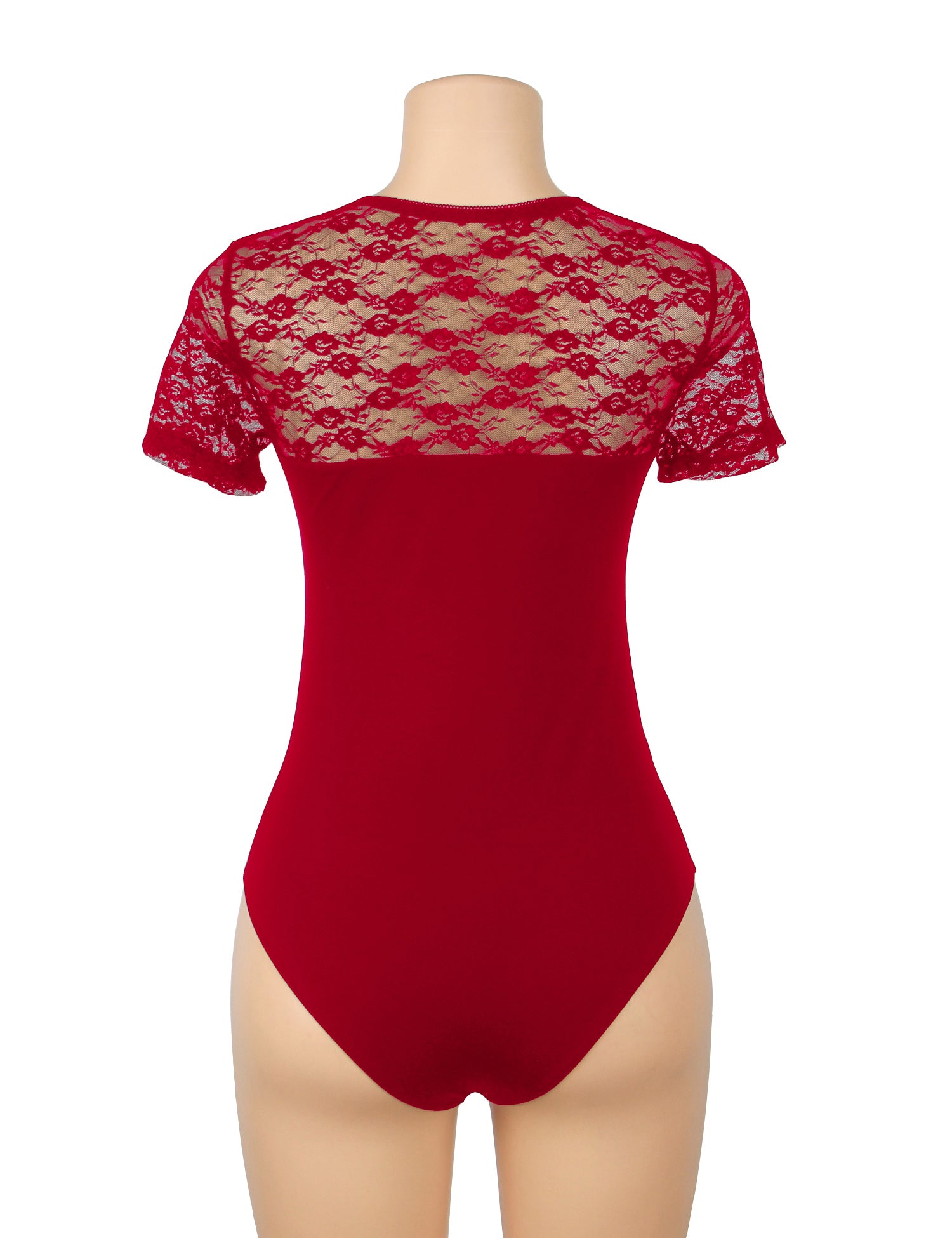 Red Sexy Swim Cloth Lace Short Sleeves Open Crotch Bodysuit