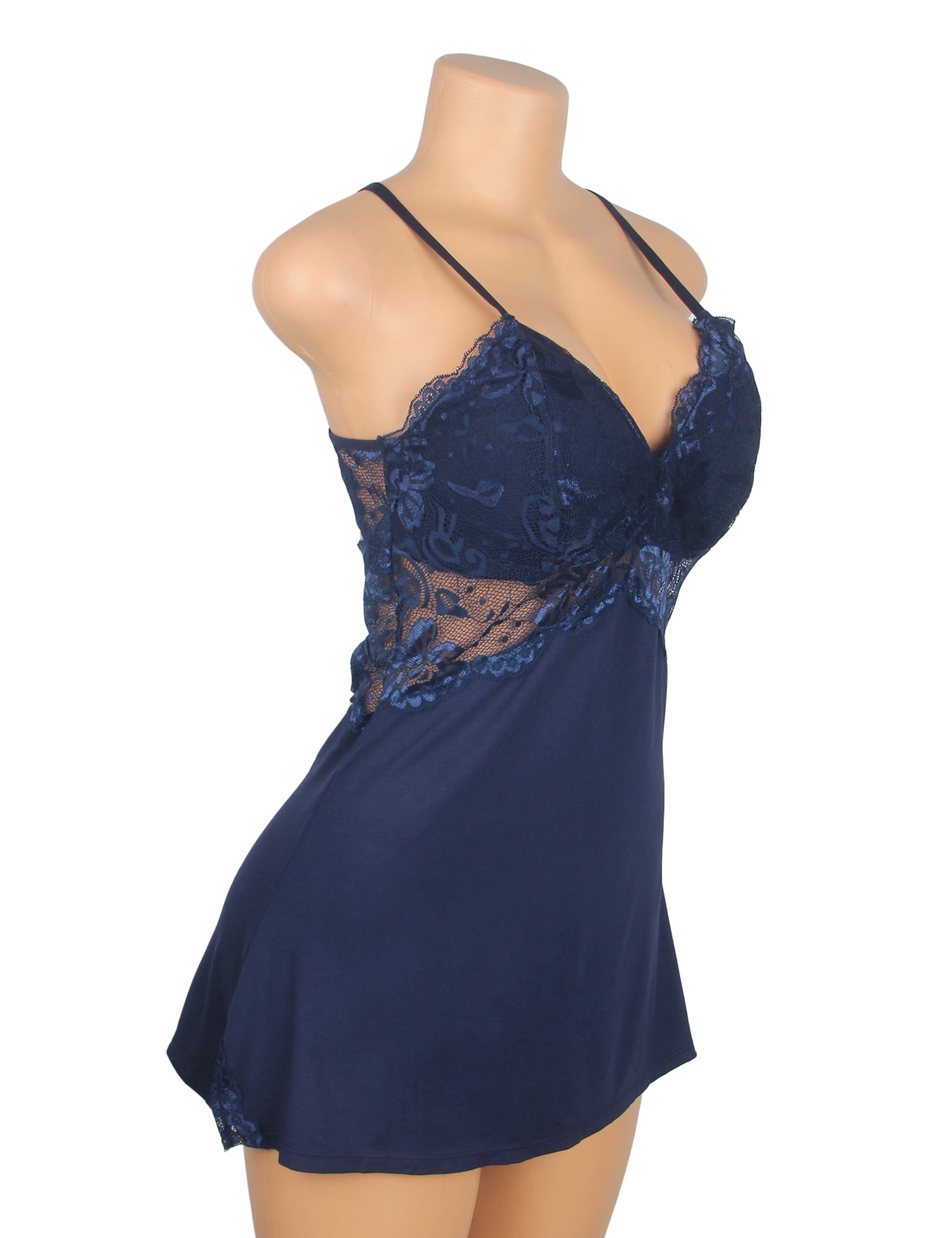 Blue Sexy Modal Lace Backless Nightdress