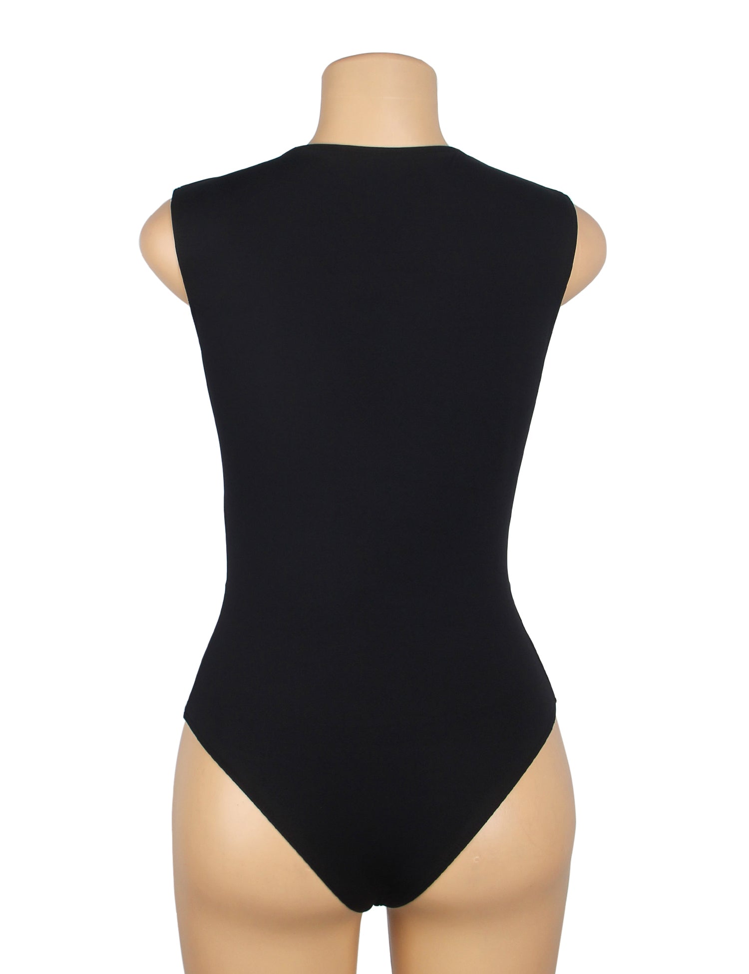Black Sexy Swim Cloth Deep V Neck Sleeveless Open Crotch Bodysuit