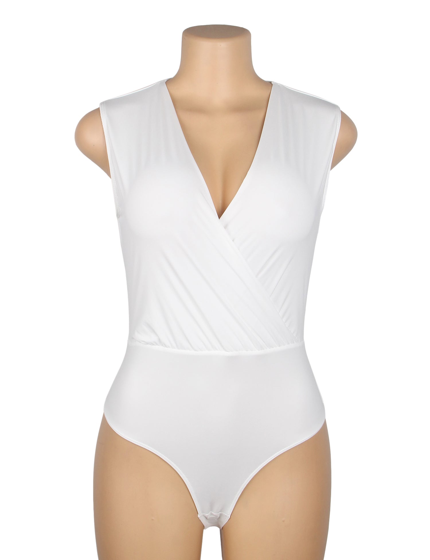 White Sexy Swim Cloth Deep V Neck Sleeveless Open Crotch Bodysuit