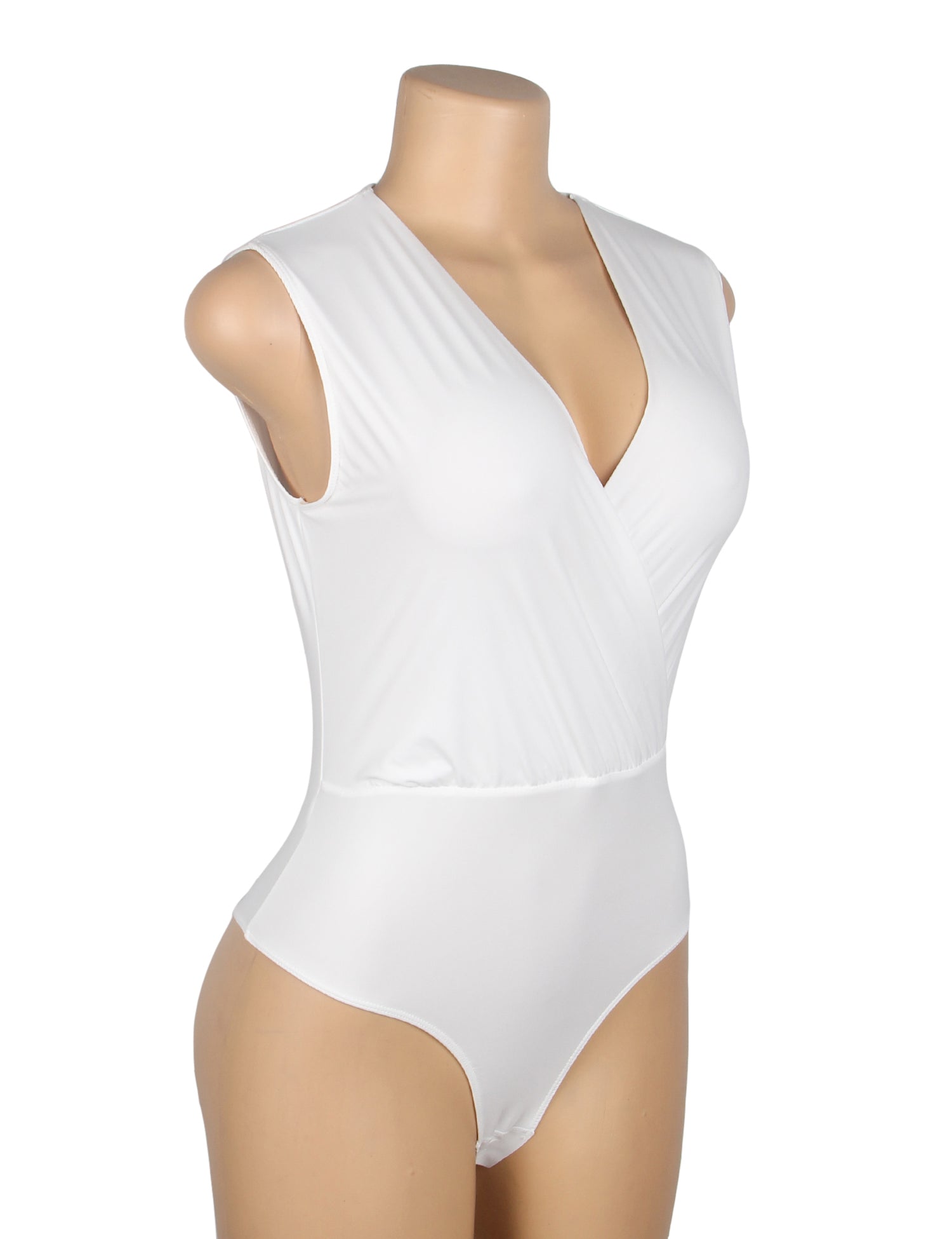 White Sexy Swim Cloth Deep V Neck Sleeveless Open Crotch Bodysuit