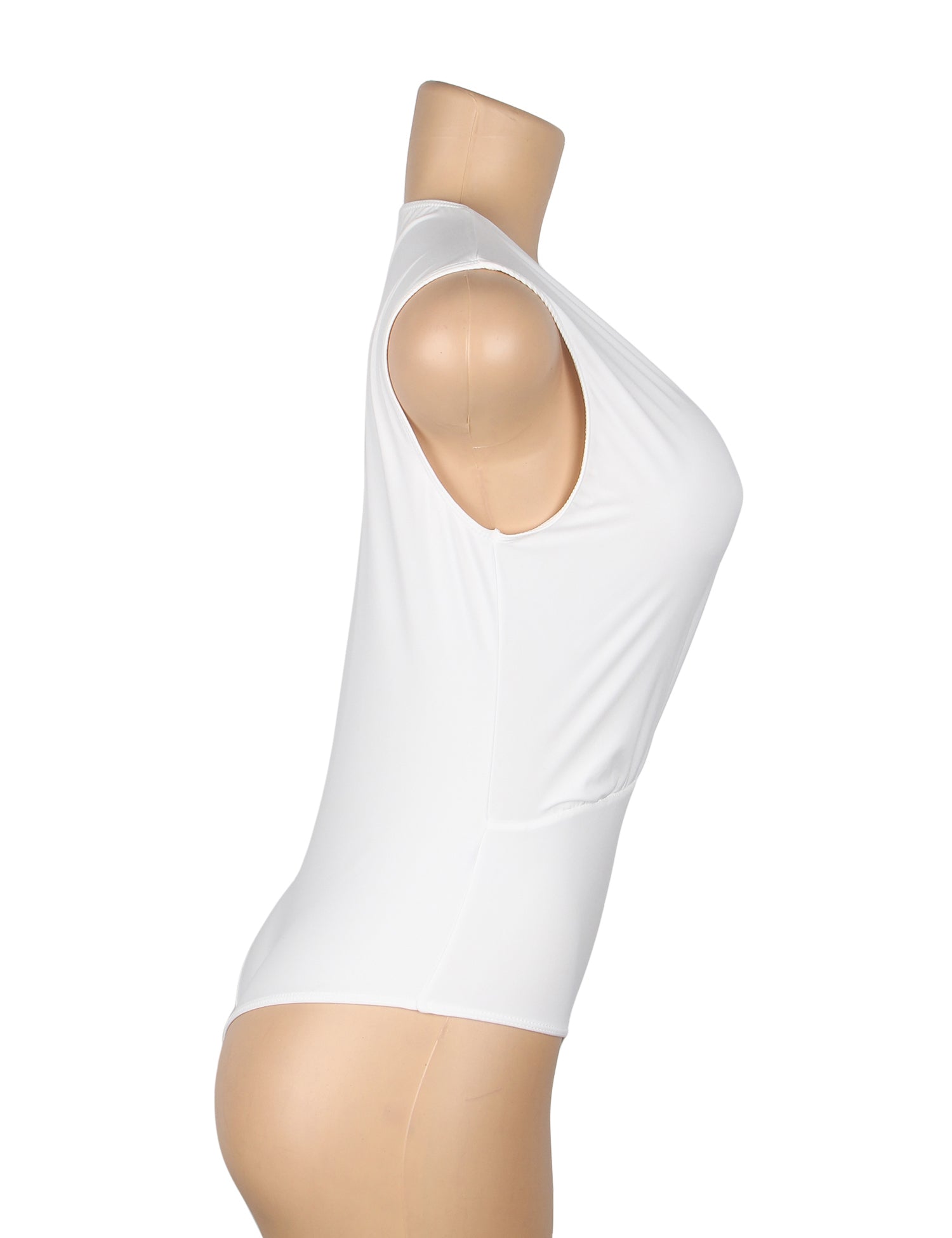 White Sexy Swim Cloth Deep V Neck Sleeveless Open Crotch Bodysuit