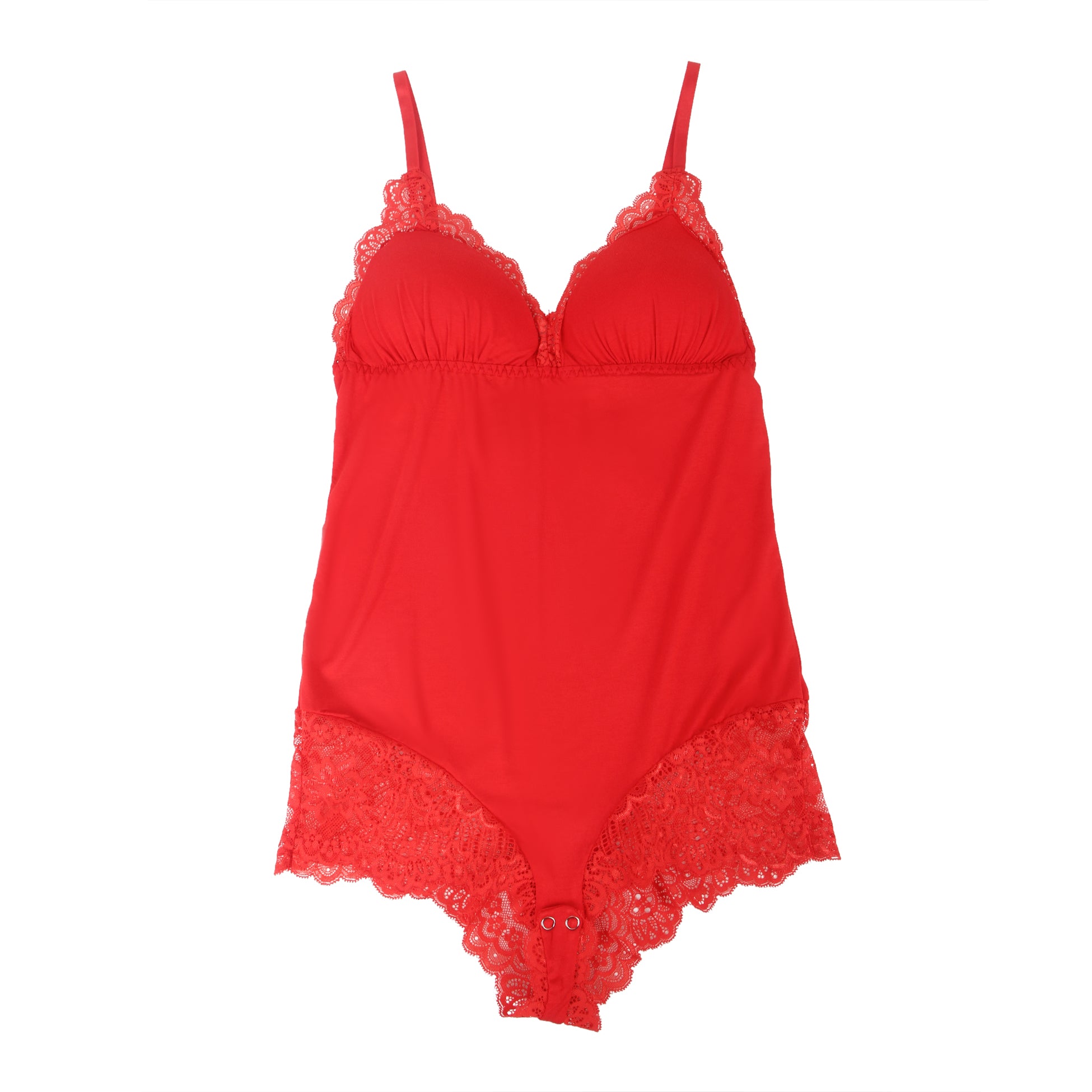 Red Sexy Modal Lace Crotchless Bodysuit