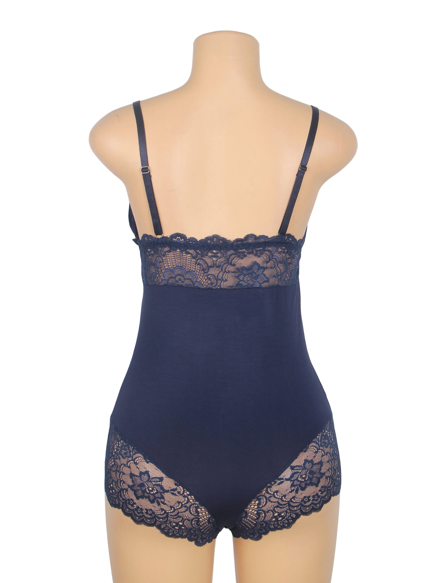 Blue Sexy Modal Lace Crotchless Bodysuit