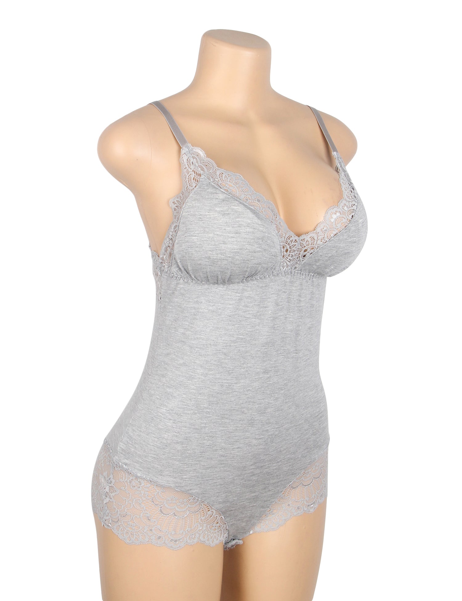 Gray Sexy Modal Lace Crotchless Bodysuit