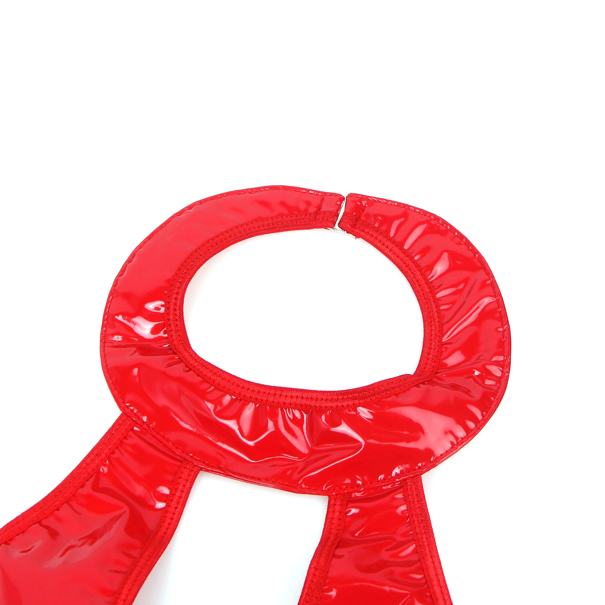 Red Wet-Look Halter Neck Patent Leather Lace Garter Lingerie