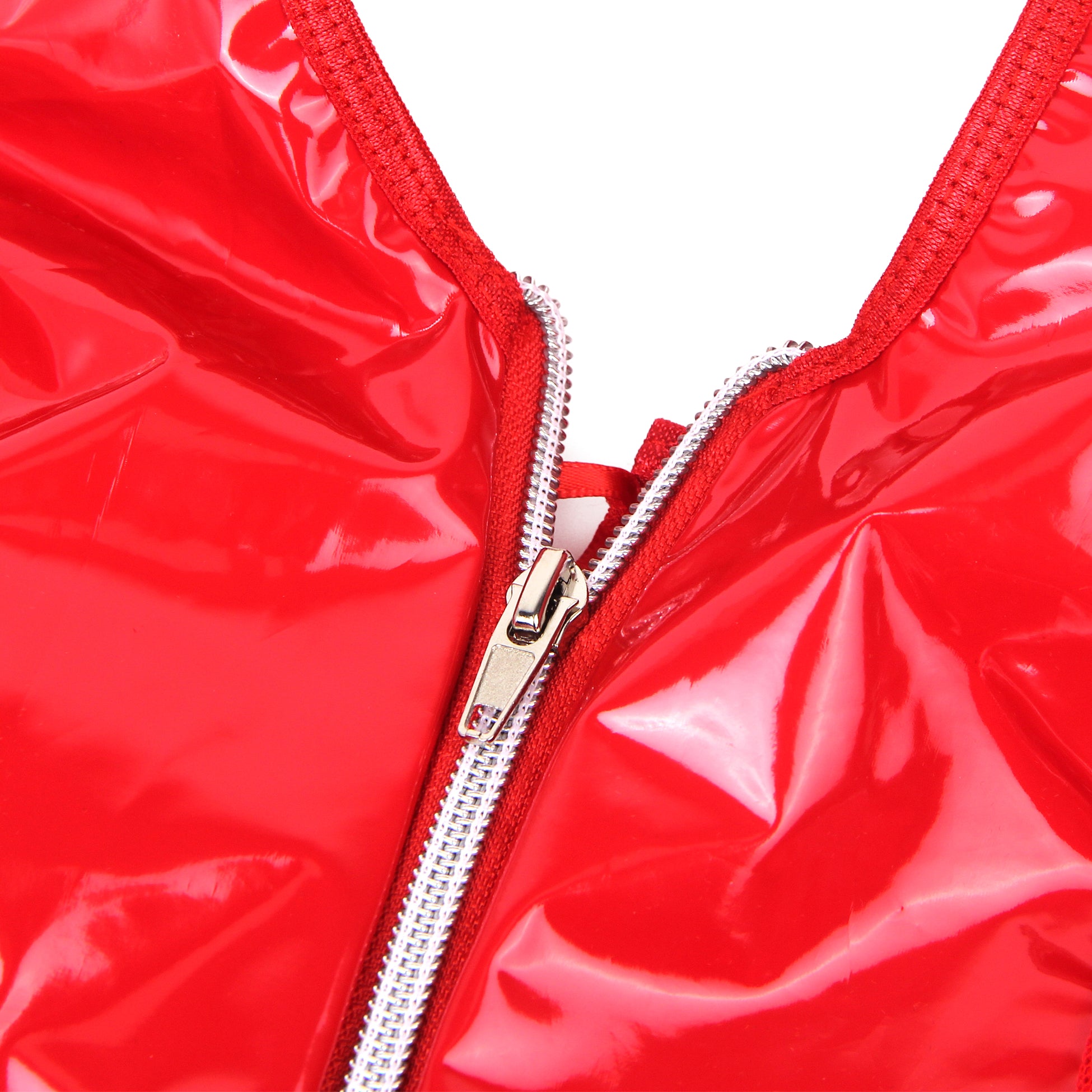 Red Wet-Look Halter Neck Patent Leather Lace Garter Lingerie