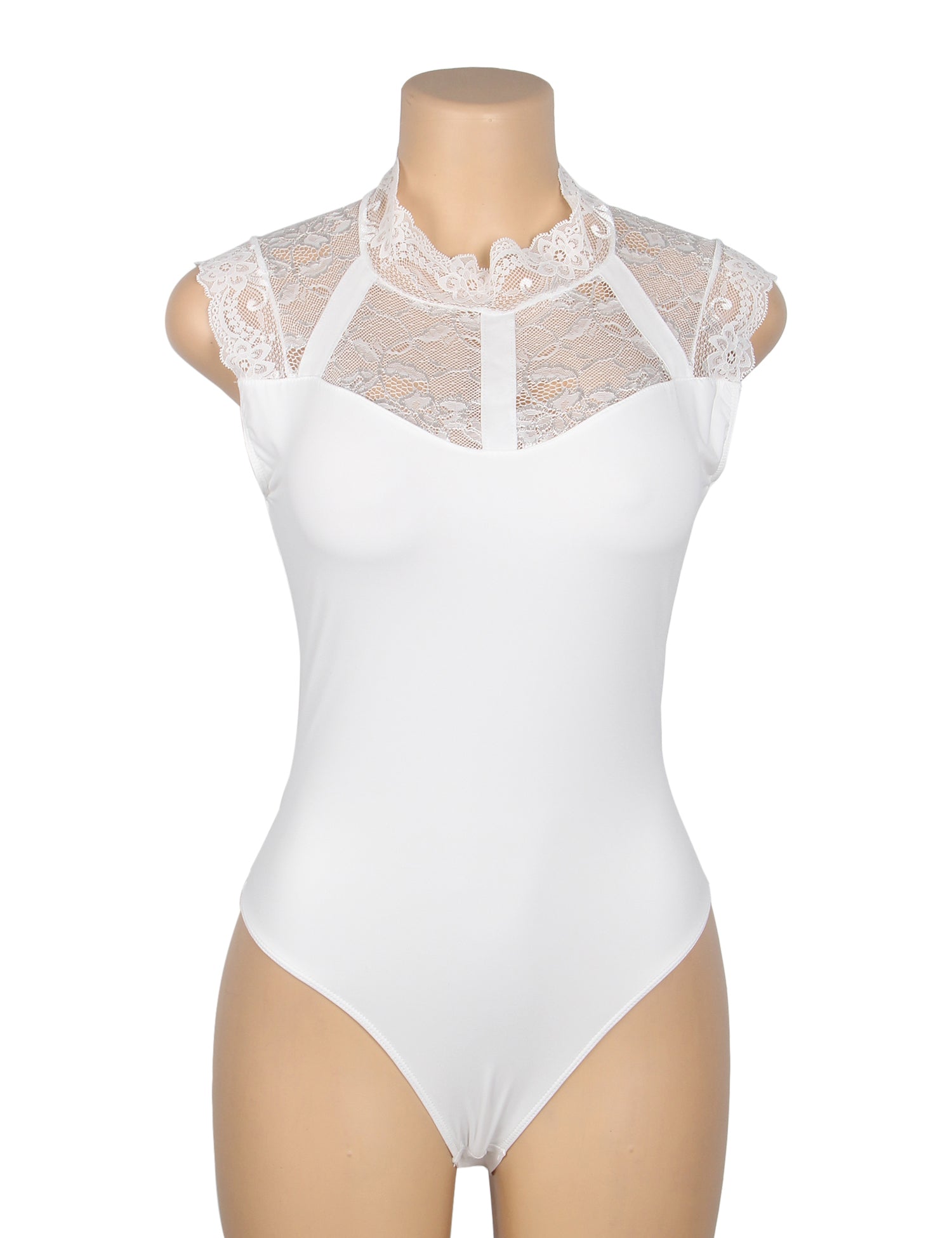 White Sexy Swim Cloth Lace Sleeveless Open Crotch Bodysuit
