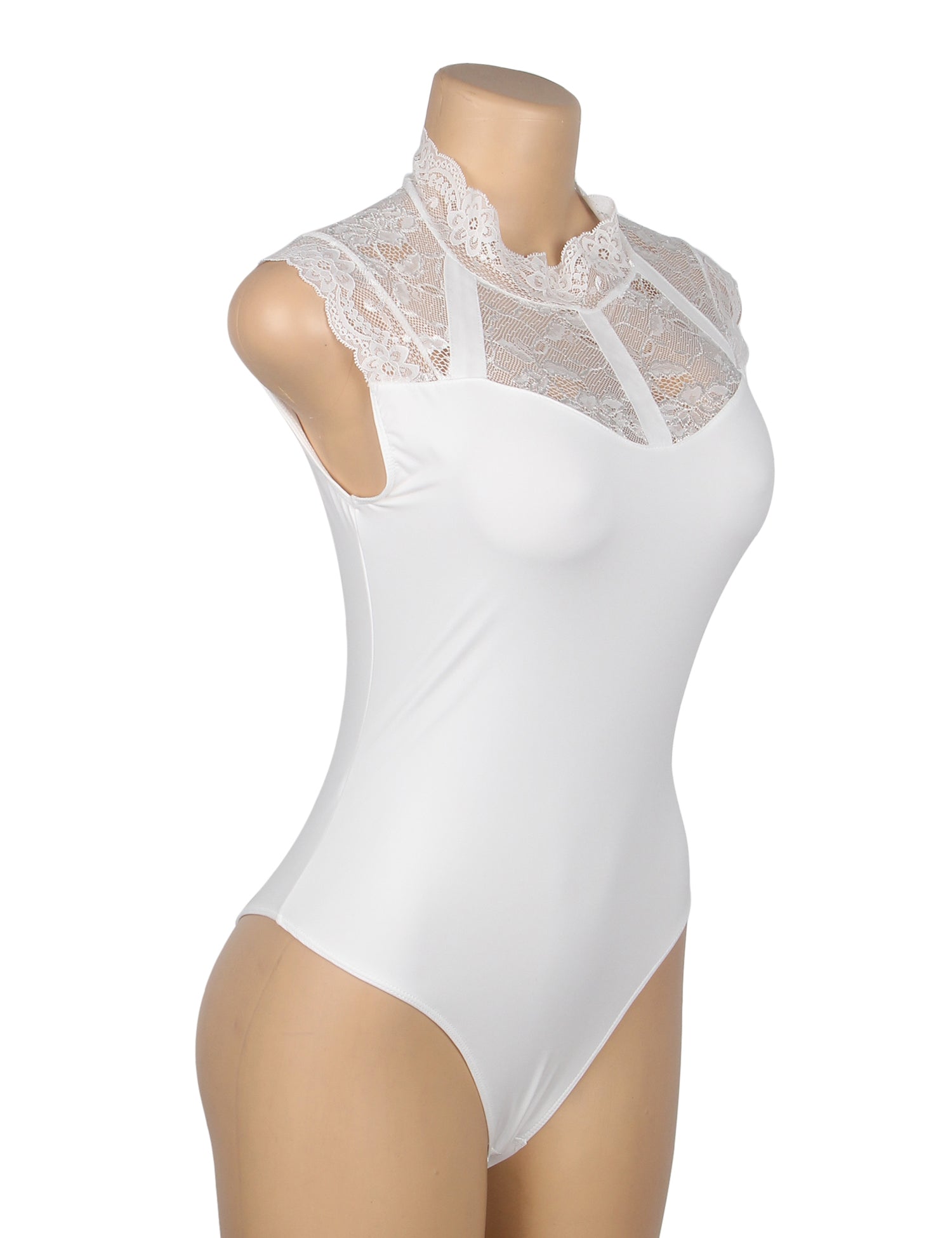 White Sexy Swim Cloth Lace Sleeveless Open Crotch Bodysuit