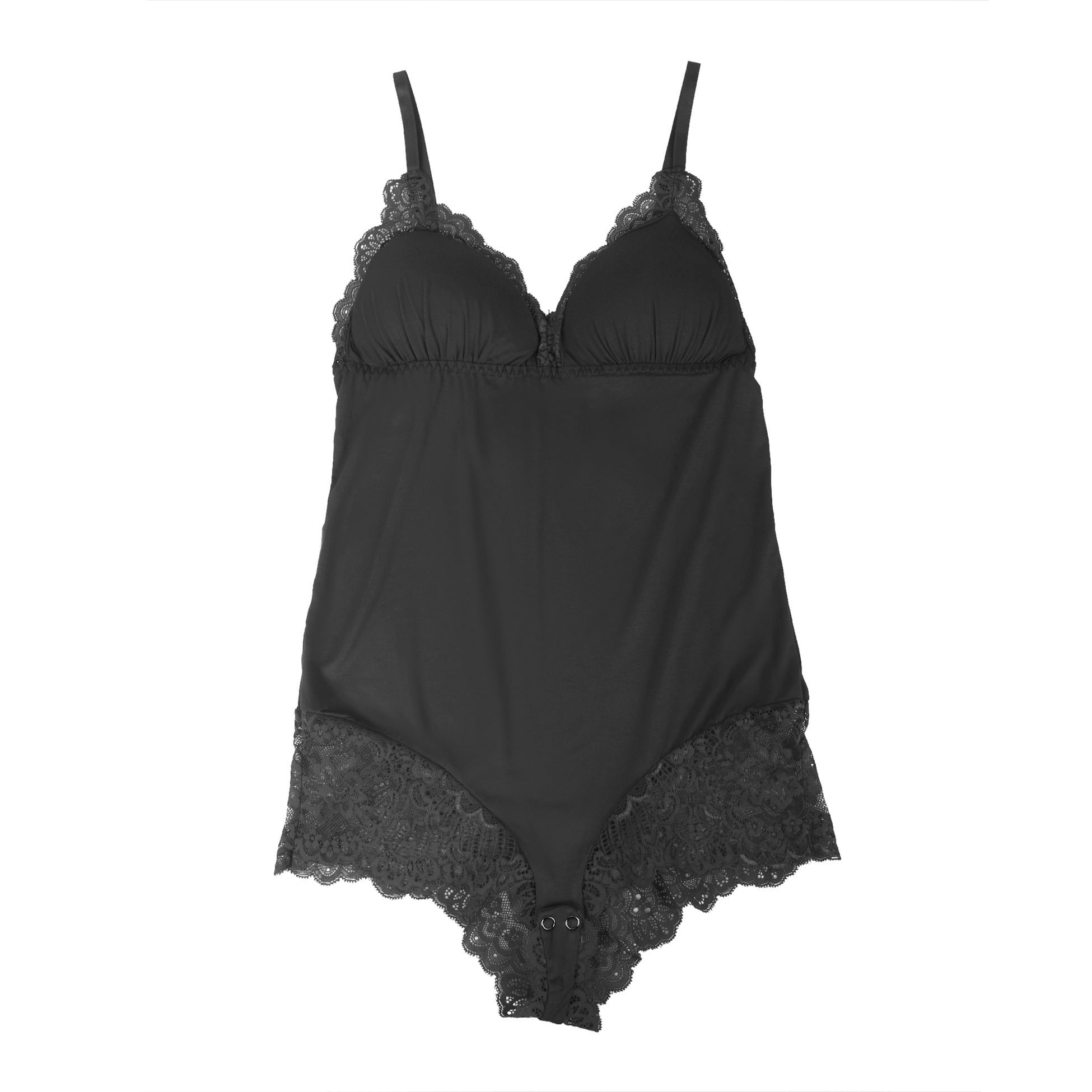 Black Sexy Modal Lace Crotchless Bodysuit