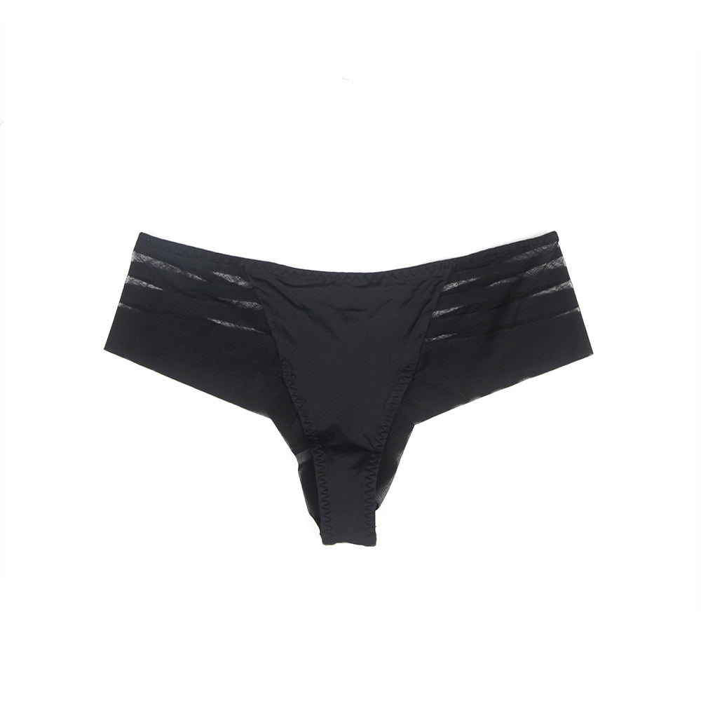 Black Sexy Striped Mesh Patchwork Swimming Fabric Women's Panties