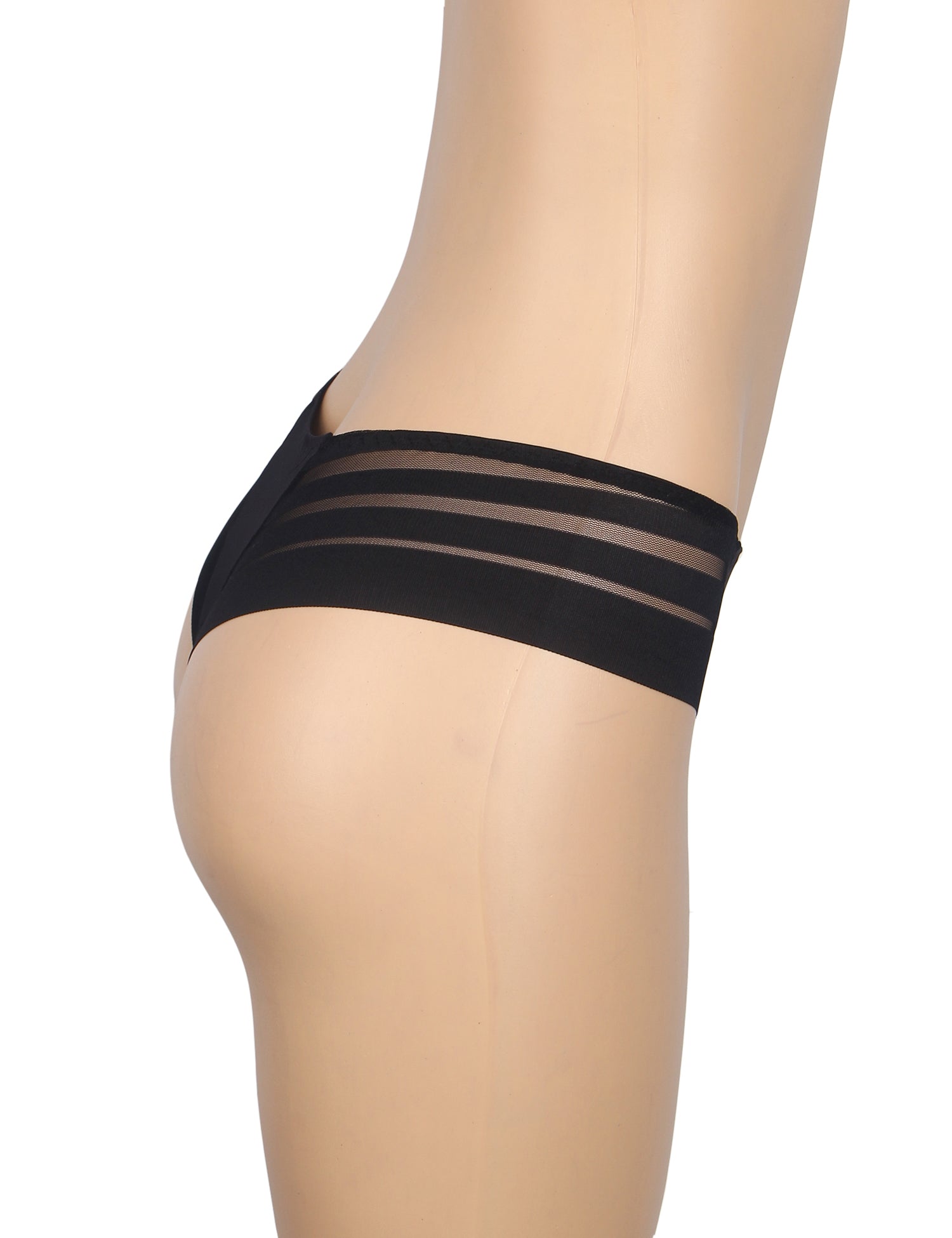 Black Sexy Striped Mesh Patchwork Swimming Fabric Women's Panties