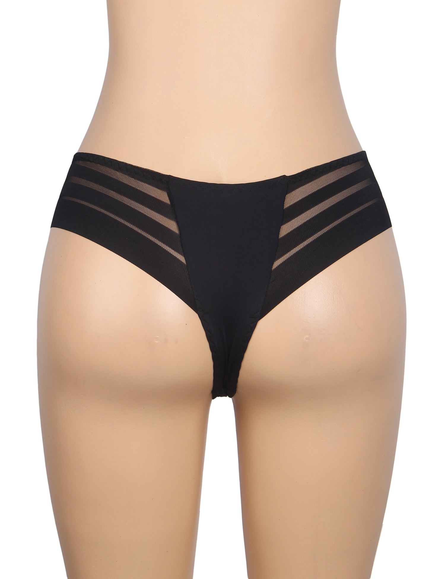 Black Sexy Striped Mesh Patchwork Swimming Fabric Women's Panties