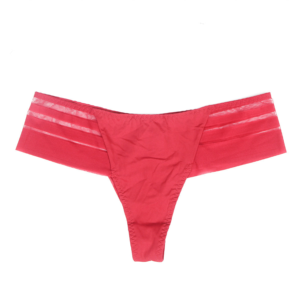 Burgundy Sexy Striped Mesh Patchwork Swimming Fabric Women's Panties