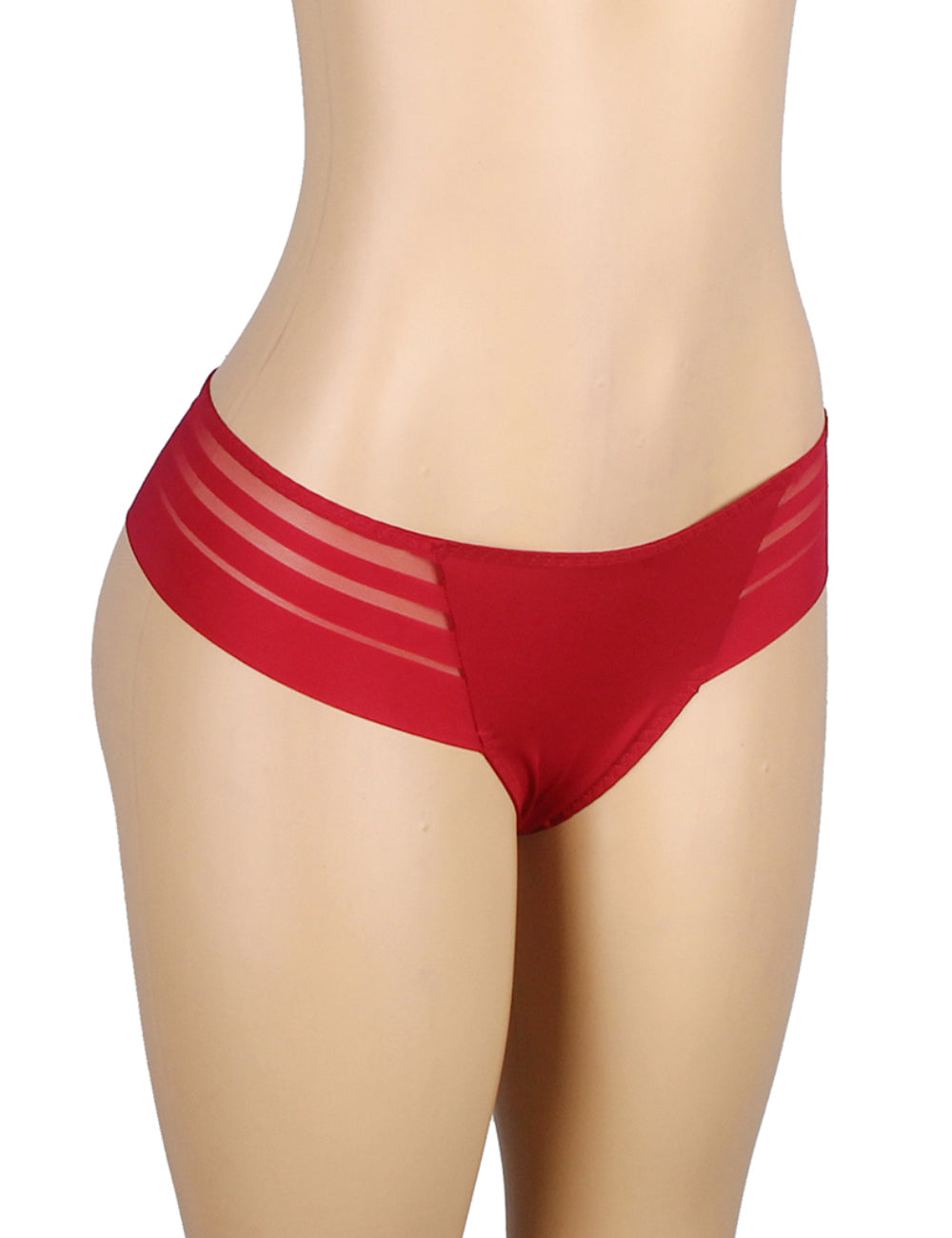 Burgundy Sexy Striped Mesh Patchwork Swimming Fabric Women's Panties
