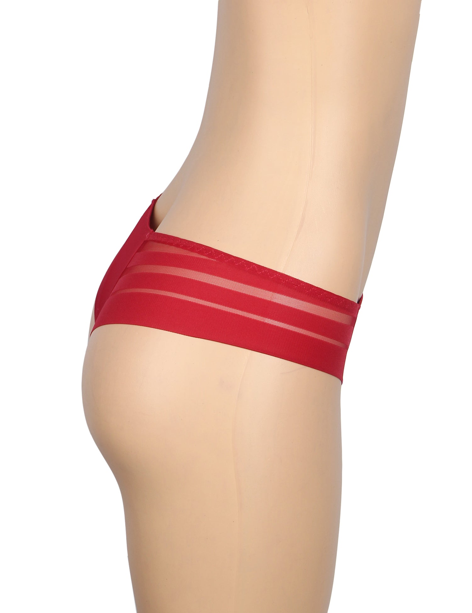 Burgundy Sexy Striped Mesh Patchwork Swimming Fabric Women's Panties