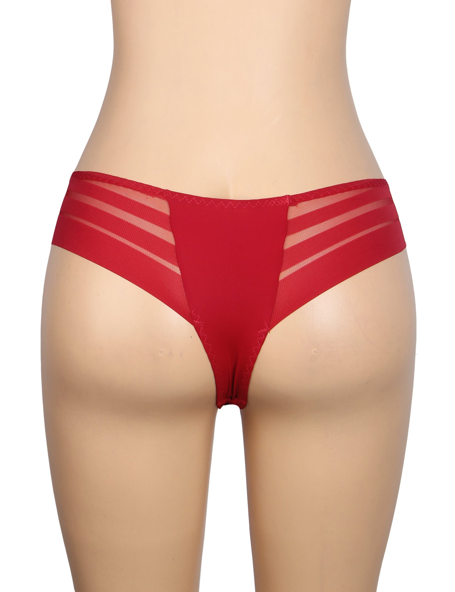 Burgundy Sexy Striped Mesh Patchwork Swimming Fabric Women's Panties